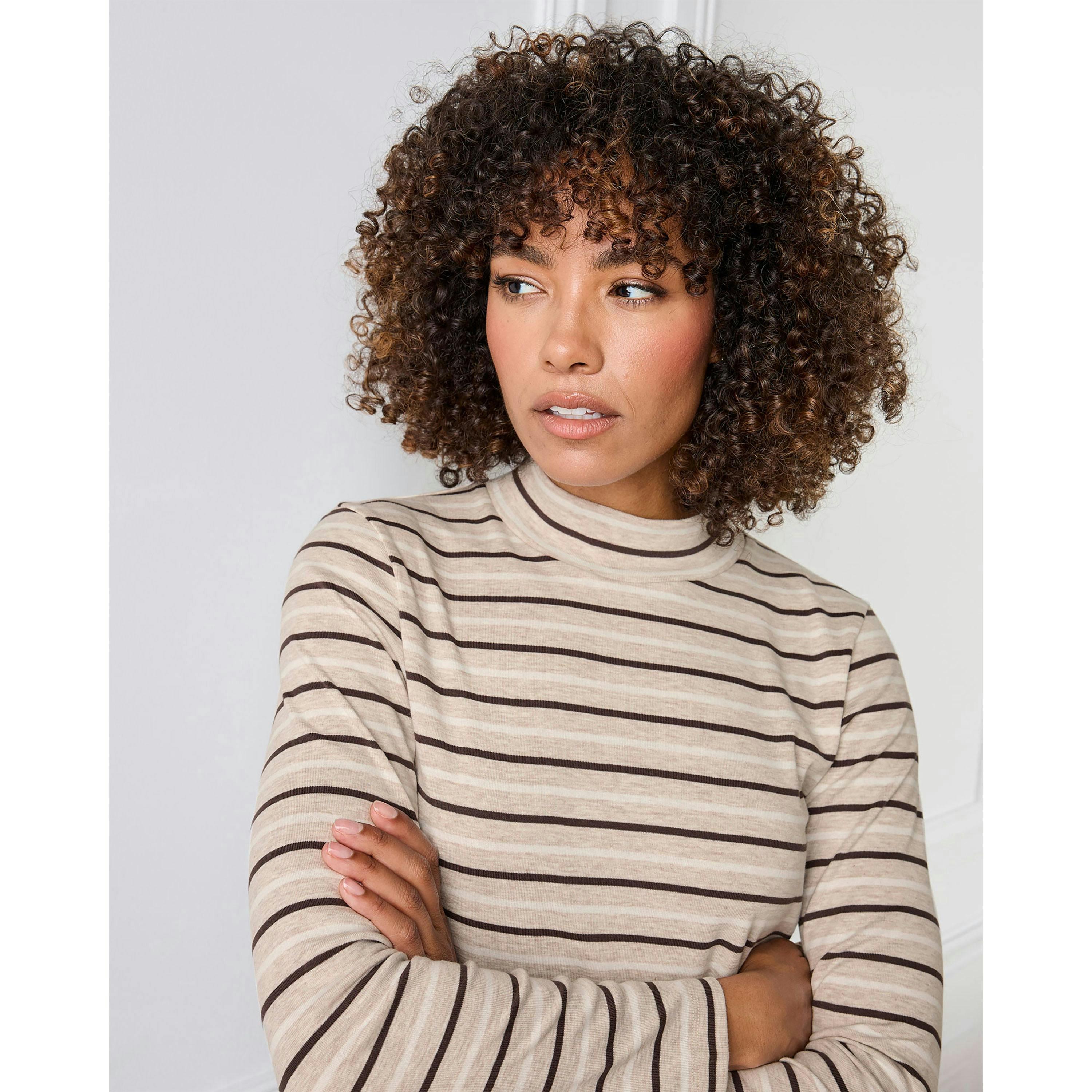 Cotton Traders Wrinkle Free Long Sleeve Stripe Turtleneck Top , view 4 of 4