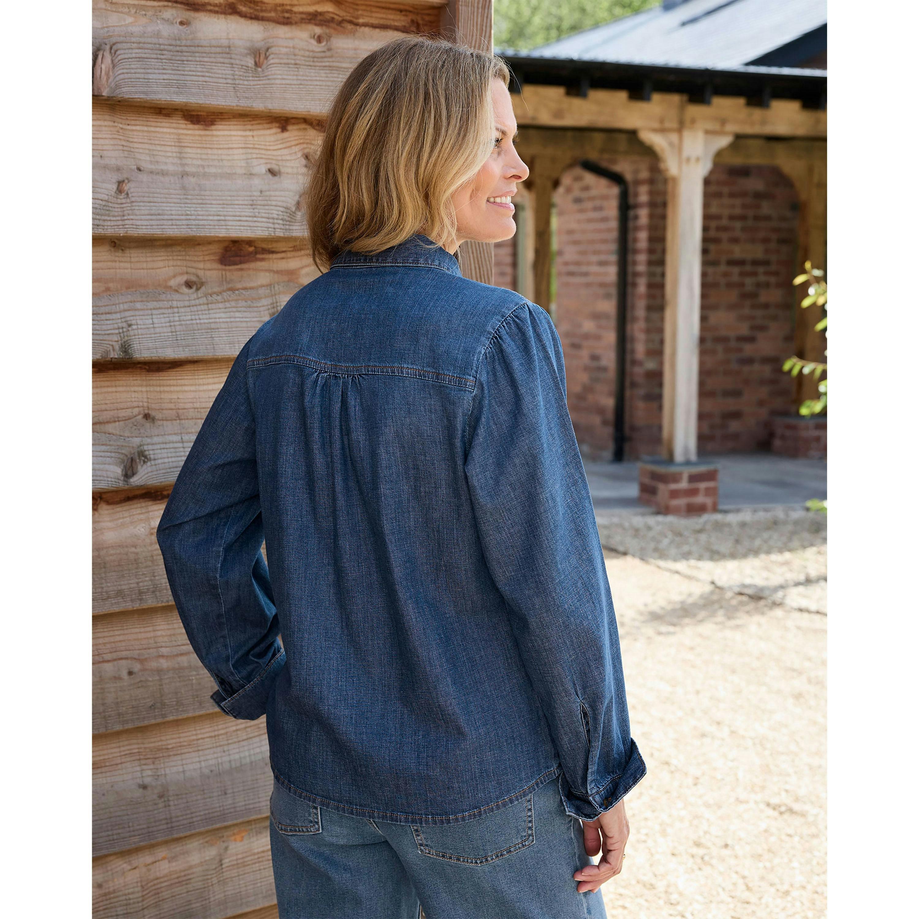 Cotton Traders Denim Tie Neck Blouse , view 3 of 4