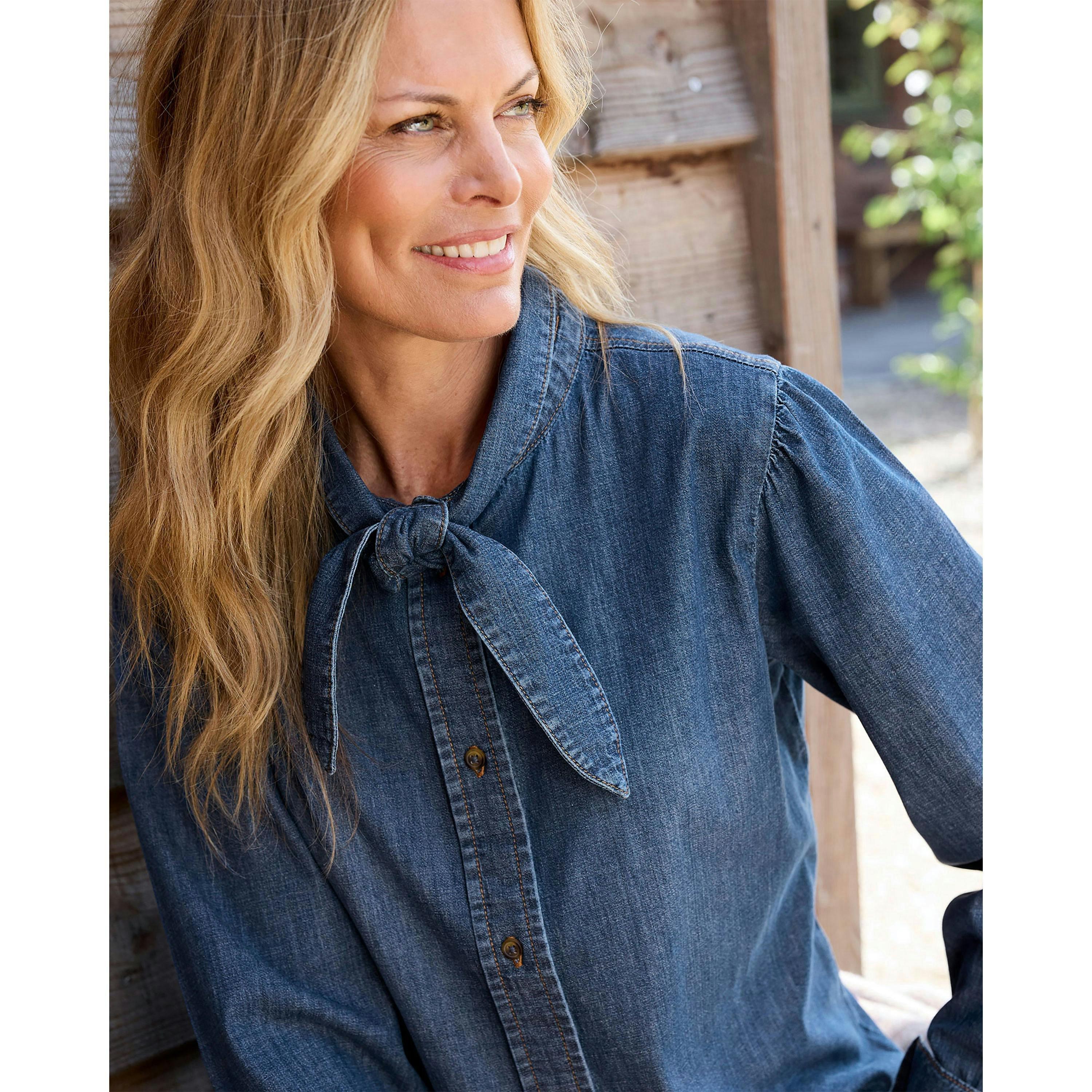 Cotton Traders Denim Tie Neck Blouse , view 4 of 4
