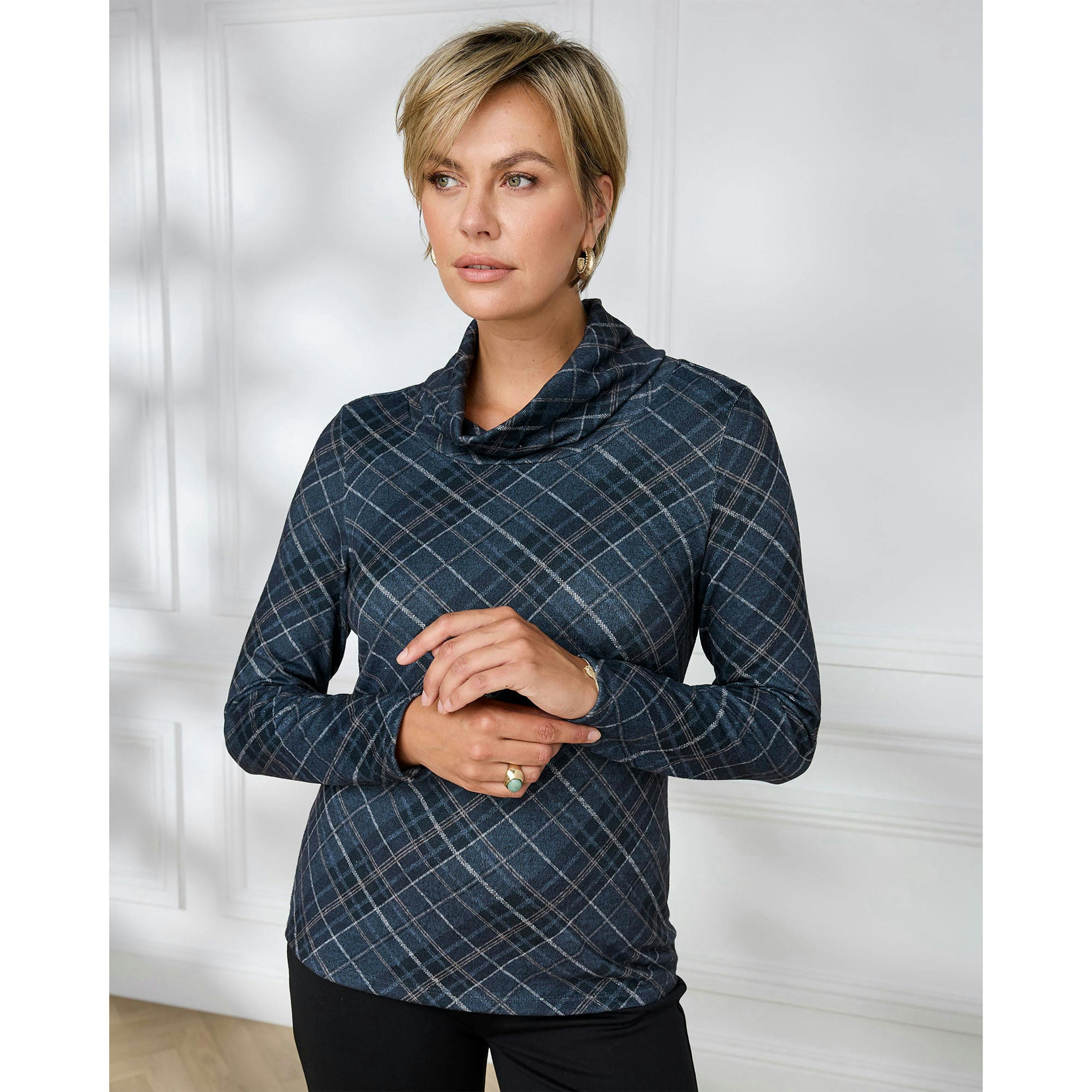 Cotton Traders Long Sleeve Cowl Neck Check Jersey Top , view 2 of 4