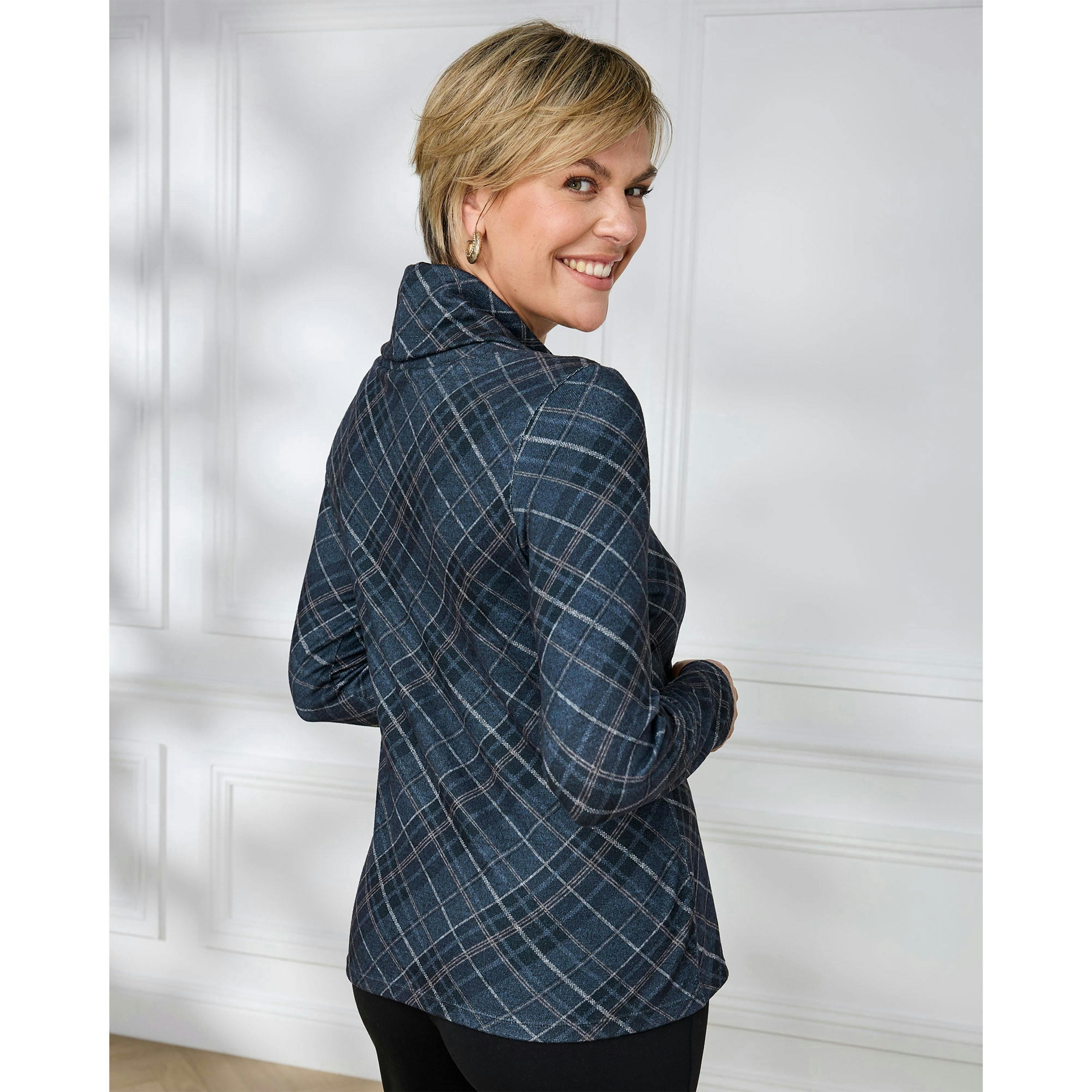 Cotton Traders Long Sleeve Cowl Neck Check Jersey Top , view 3 of 4