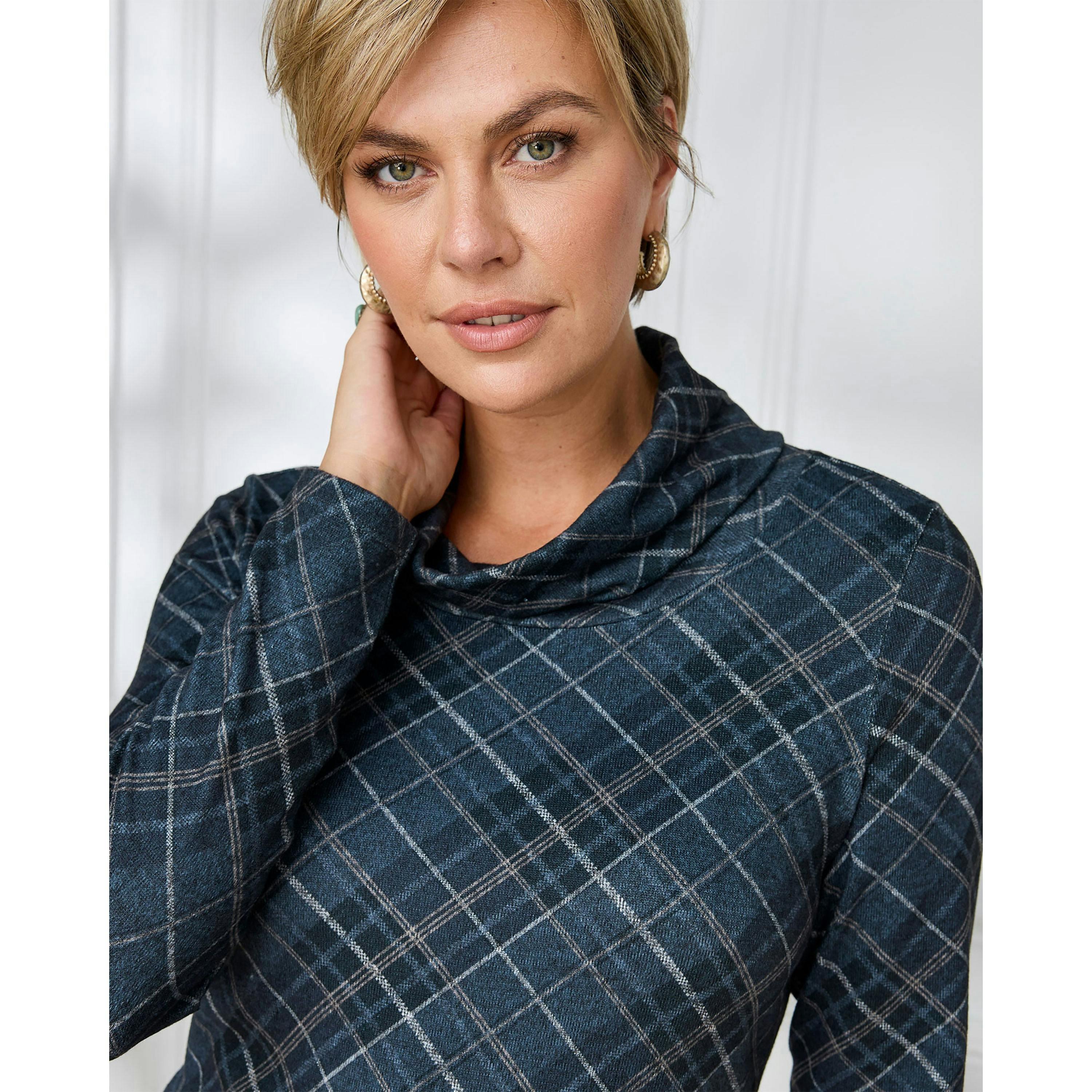 Cotton Traders Long Sleeve Cowl Neck Check Jersey Top , view 4 of 4