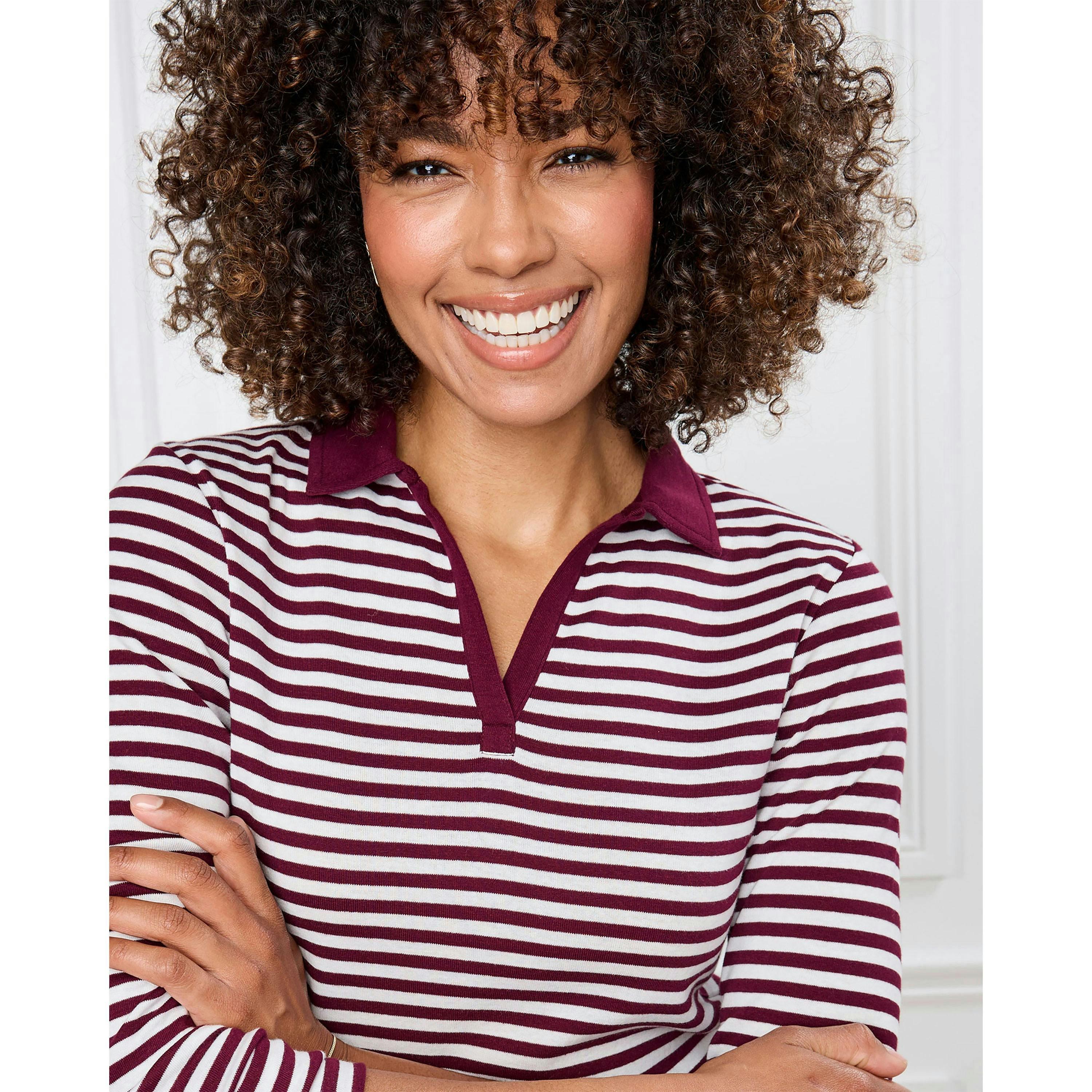 Cotton Traders Wrinkle Free Long Sleeve Stripe Polo Shirt , view 4 of 4