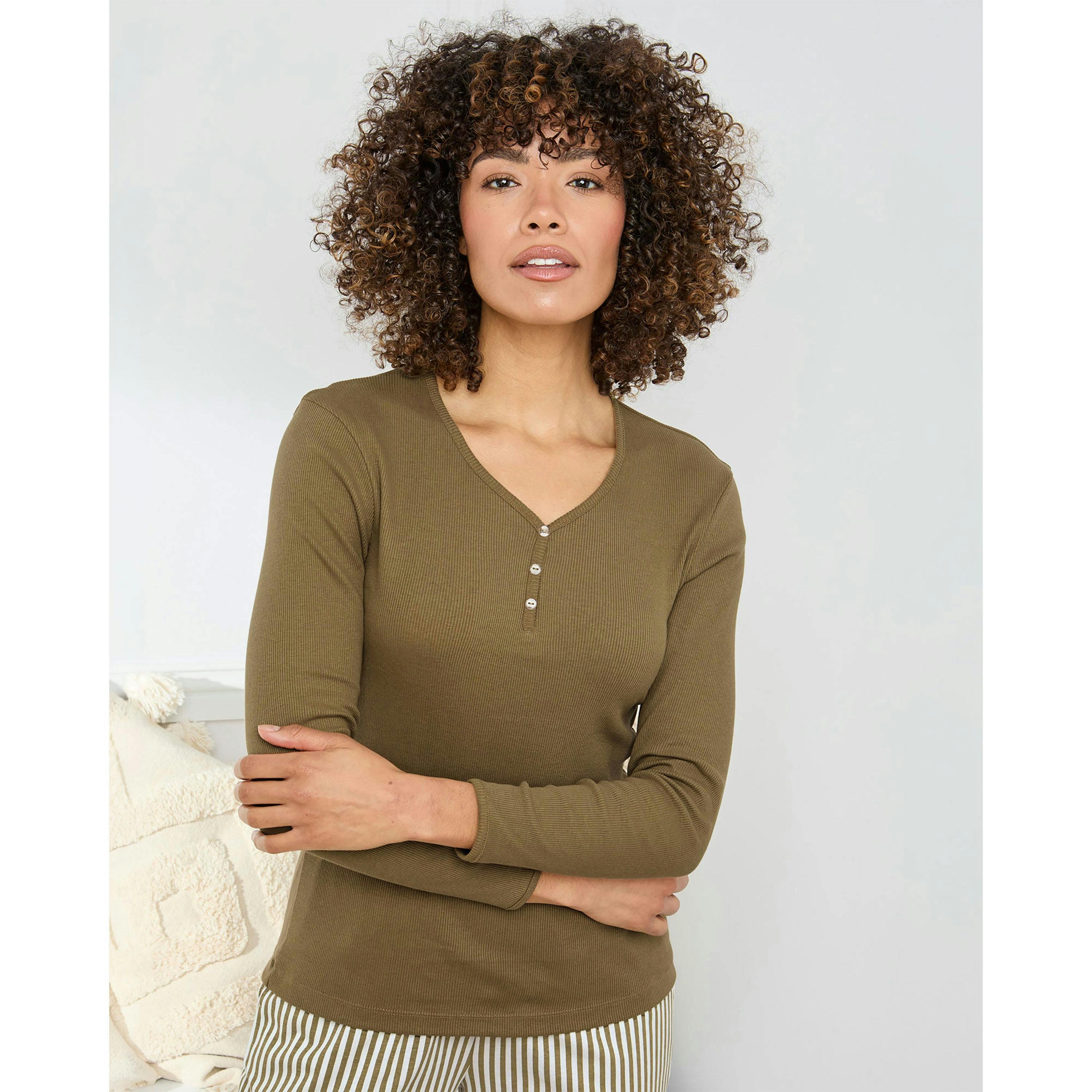 Cotton Traders 2 Pack Cotton Ribbed Grandad Tops , view 2 of 4