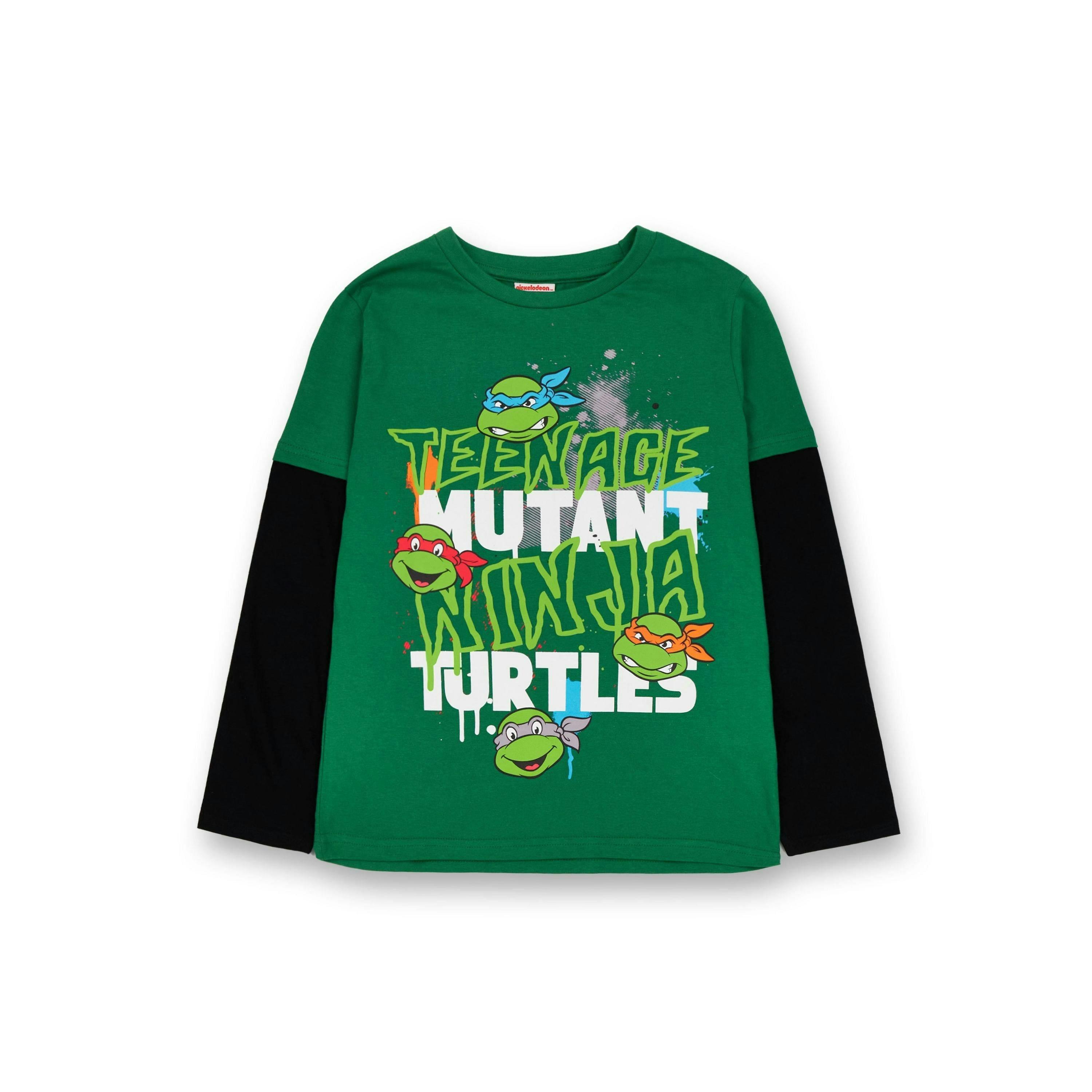 Teenage Mutant Ninja Turtles Boys Green Stacked Text Long Sleeved T-Shirt by Vanilla Underground , view 1 of 1