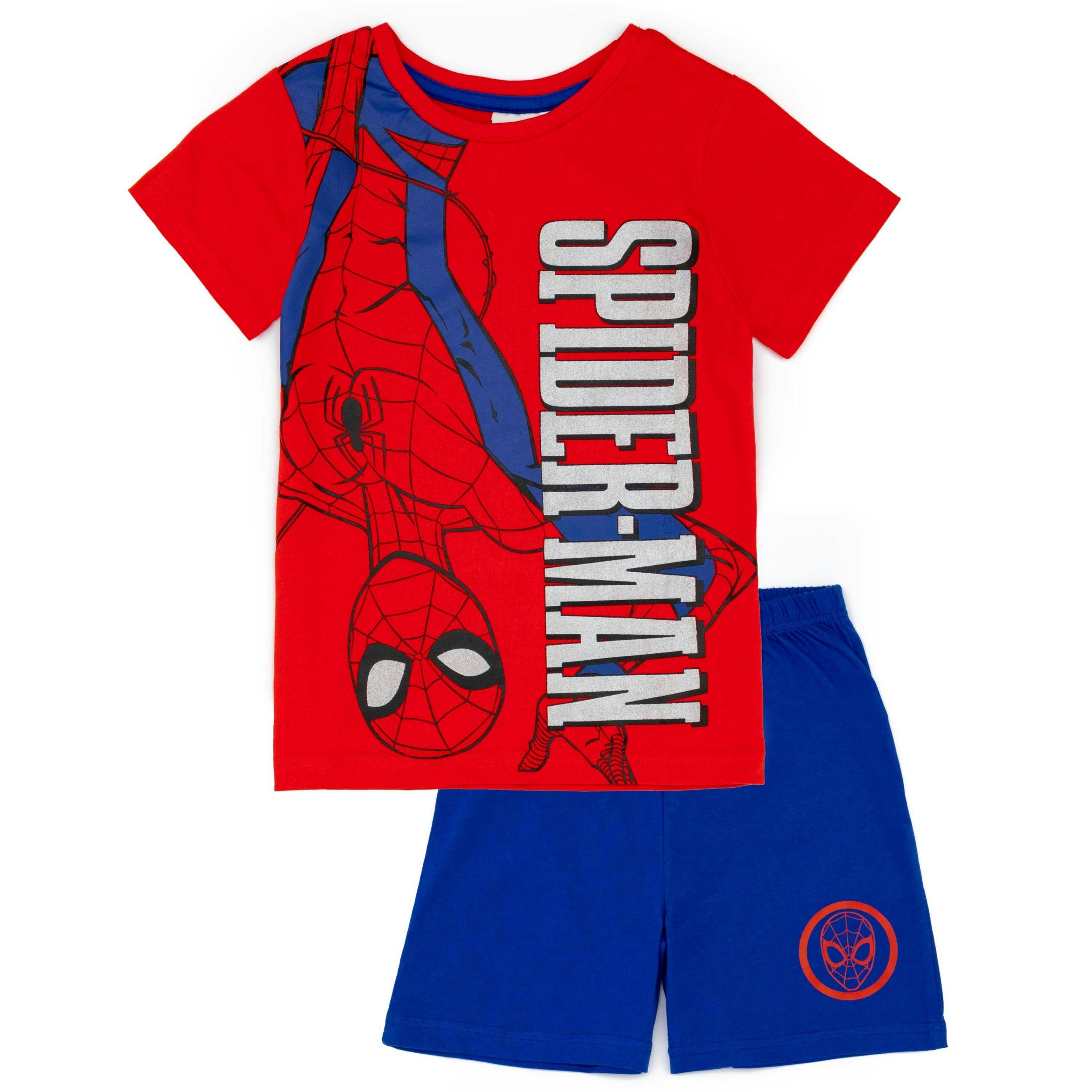 Disney Marvel BoysBlue Upside-Down Spider-Man Brand Name Print Short Sleeve Short Leg Pyjama Set by Vanilla Underground , view 1 of 1