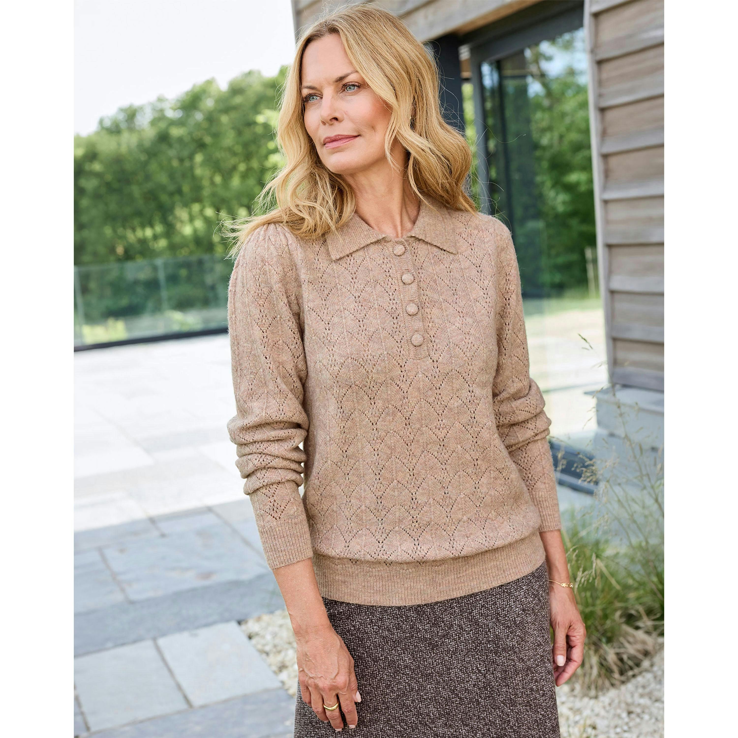 Cotton Traders Collared Pointelle Jumper , view 2 of 4