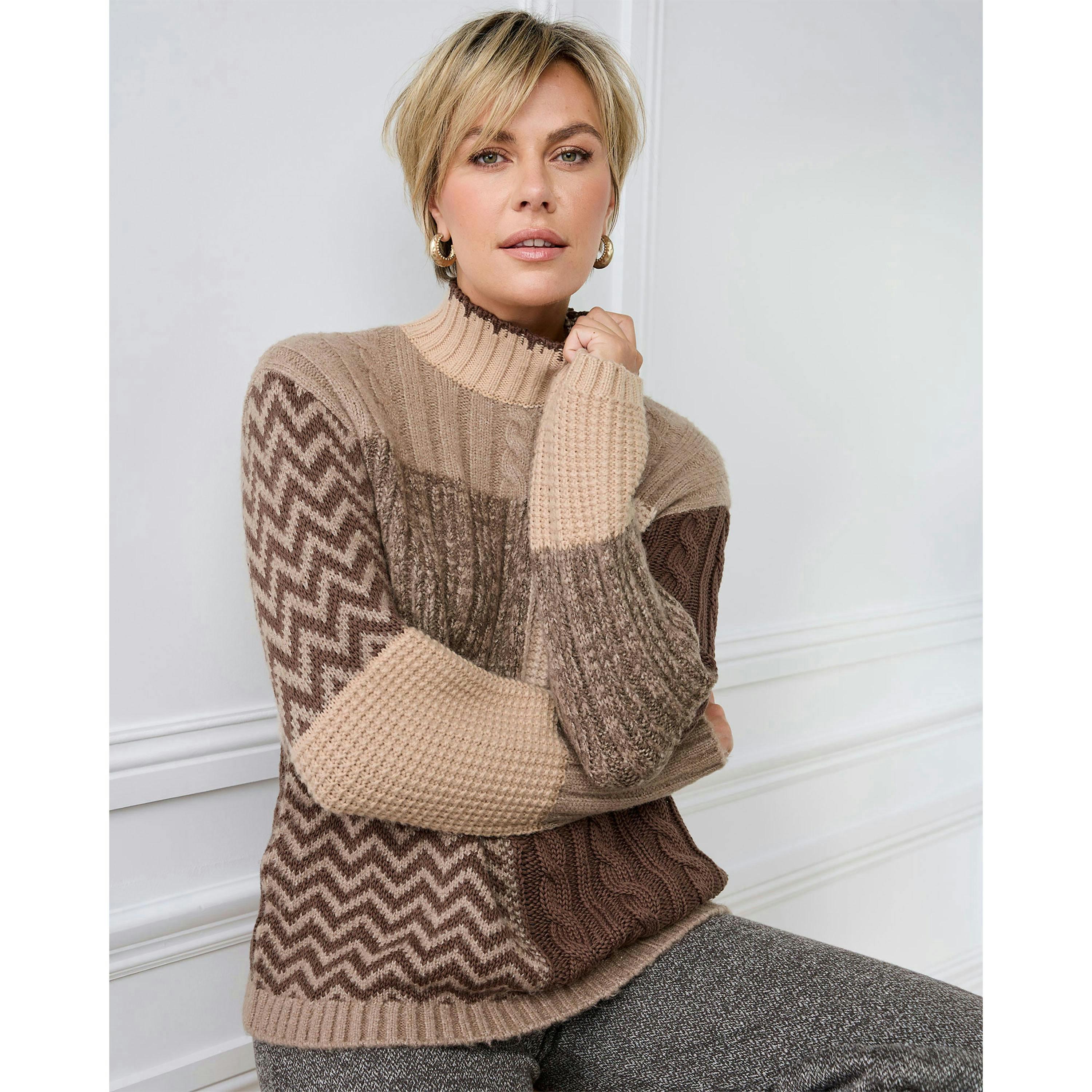 Cotton Traders Turtleneck Patchwork Jumper , view 2 of 4