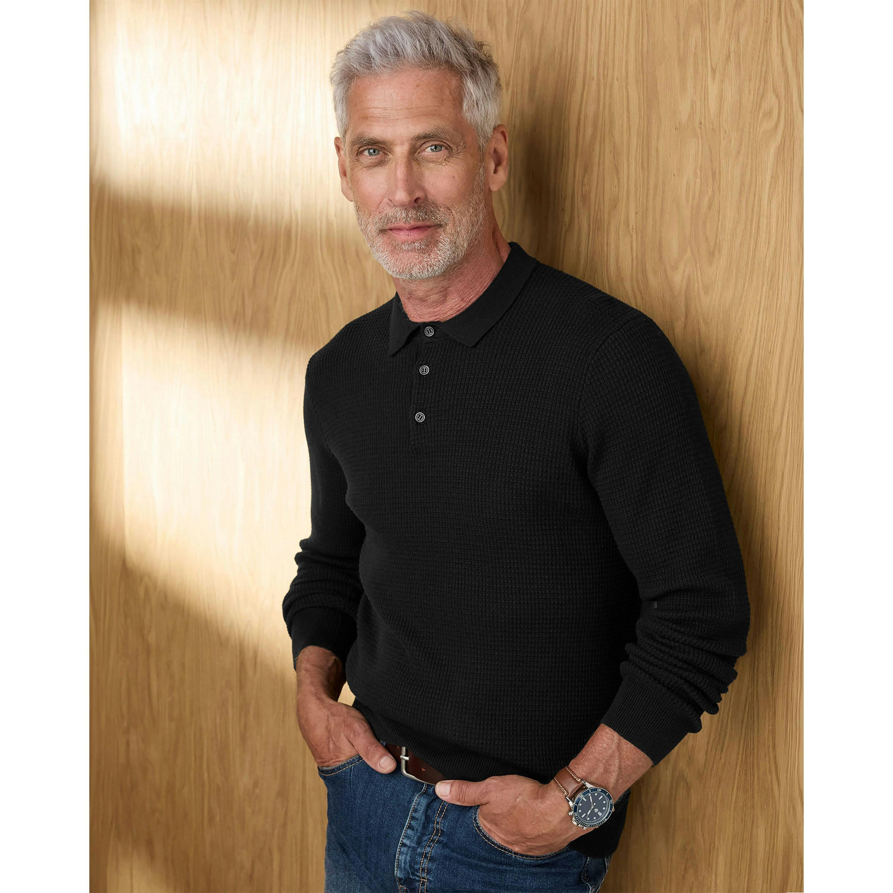 Cotton Traders Signature Long Sleee Knitted Polo Shirt , view 2 of 4