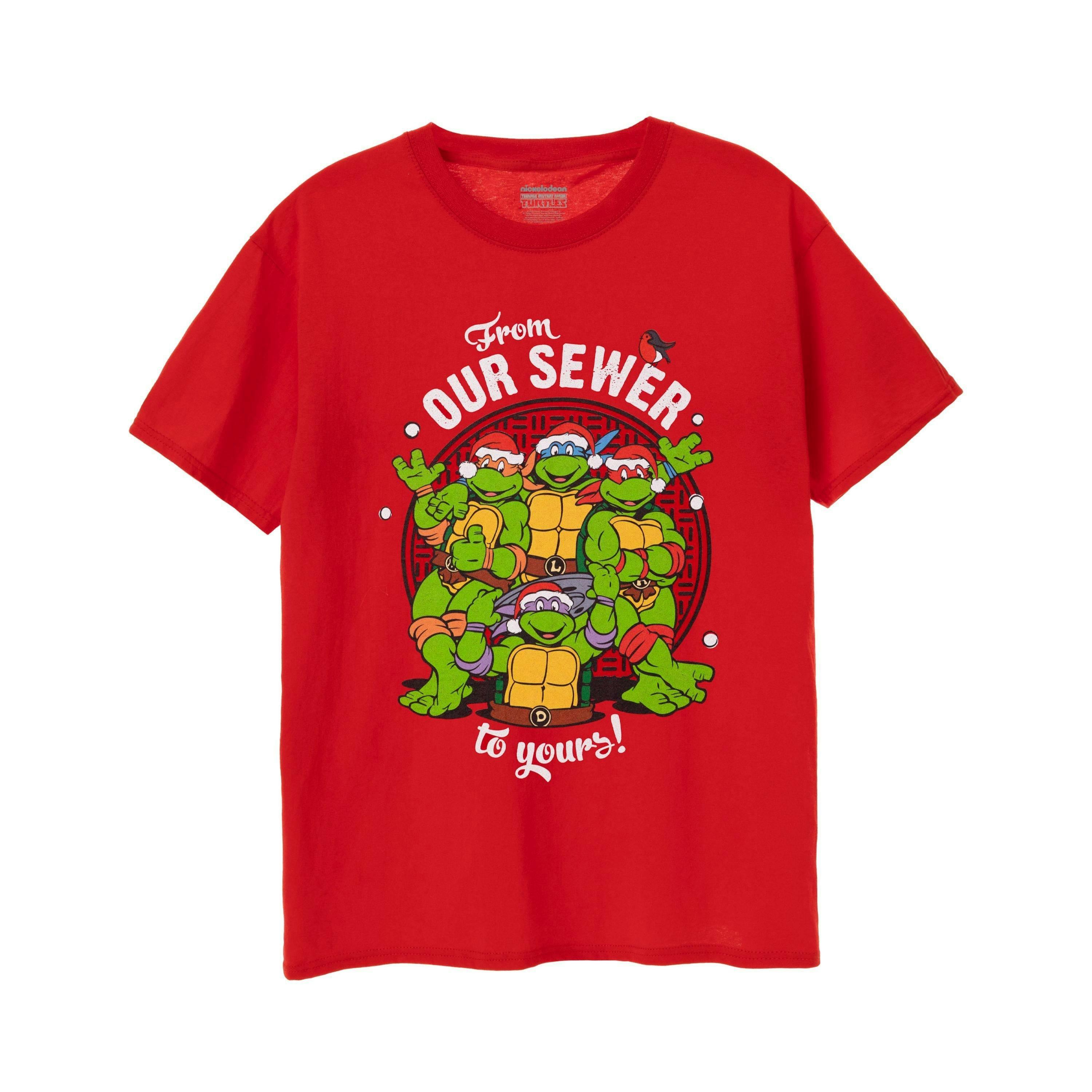 Teenage Mutant Ninja Turtles Mens Red From Our Sewer To Yours Short Sleeved T-Shirt by Vanilla Underground , view 1 of 1