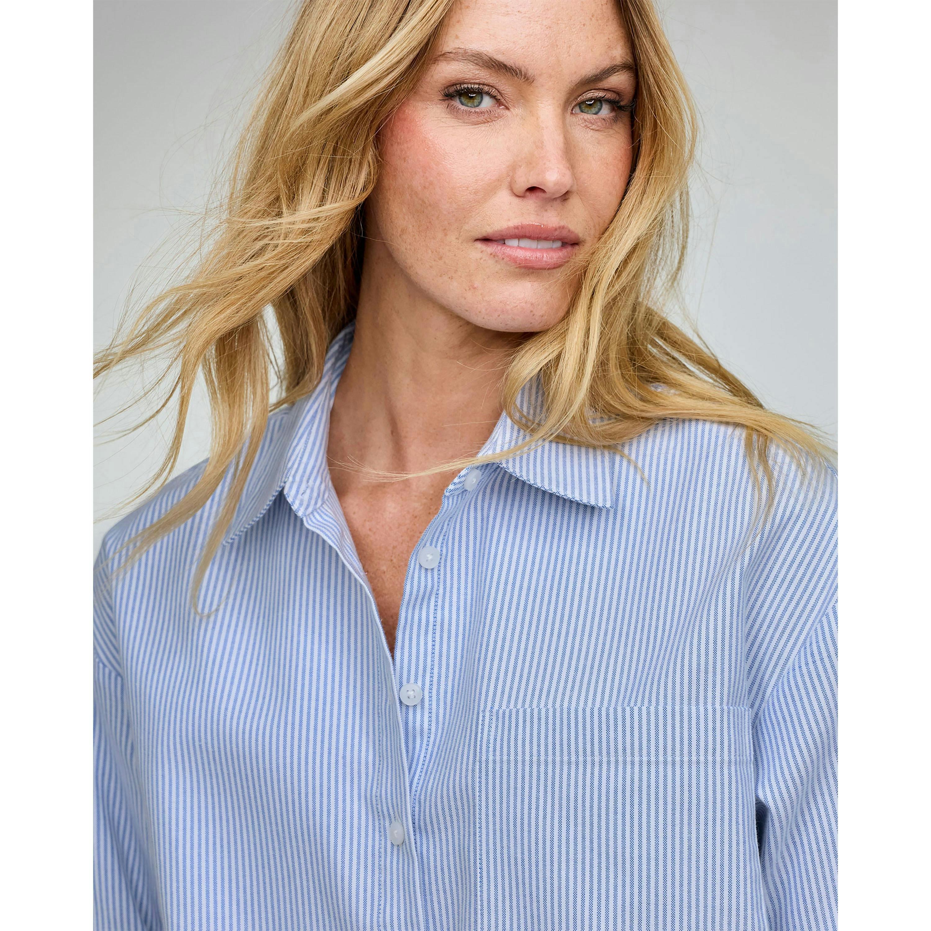 Cotton Traders Active Oversized Long Sleeve Striped Oxford Shirt , view 2 of 3