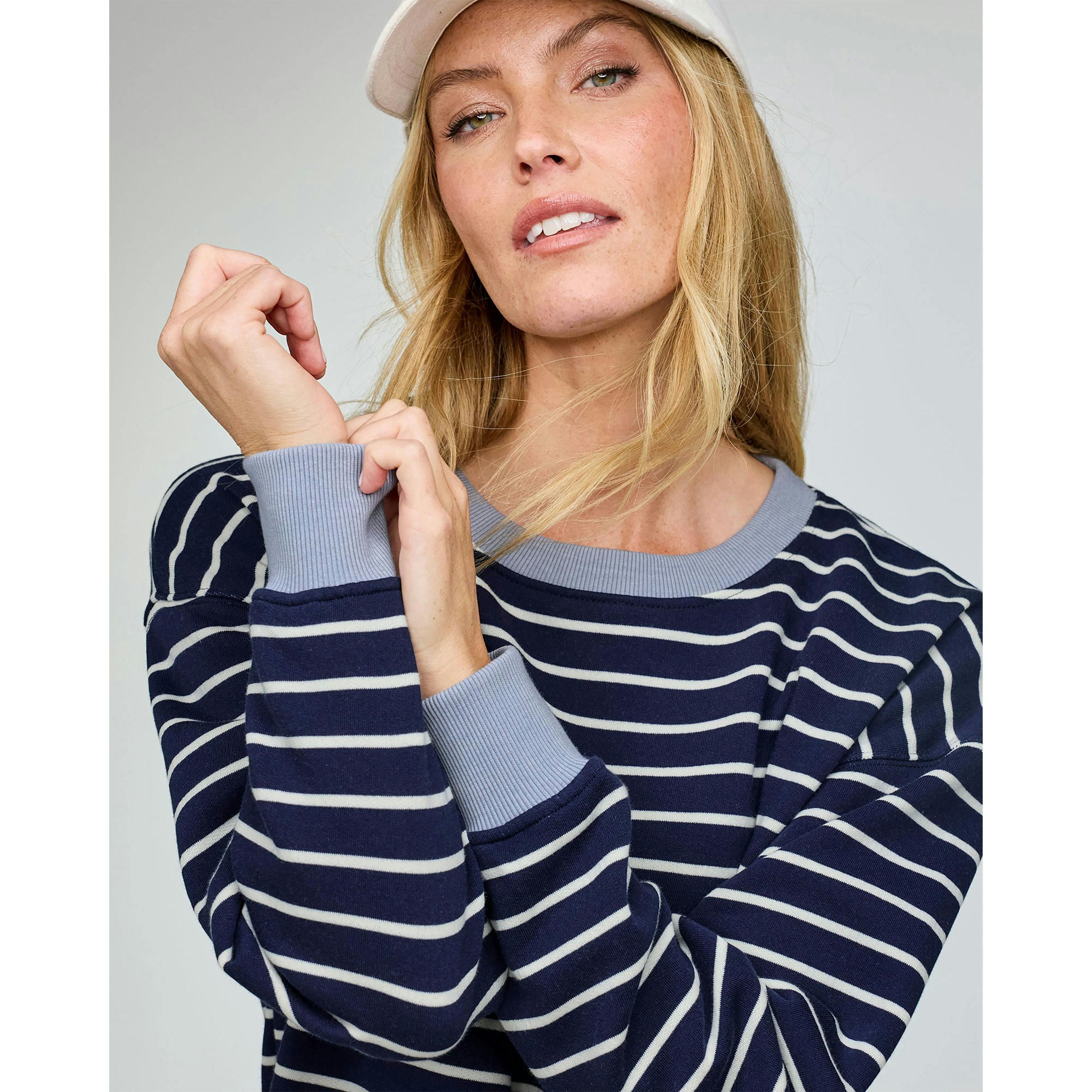 Cotton Traders Active Oversized Long Sleeve Stripe Crew Neck Sweater , view 2 of 3