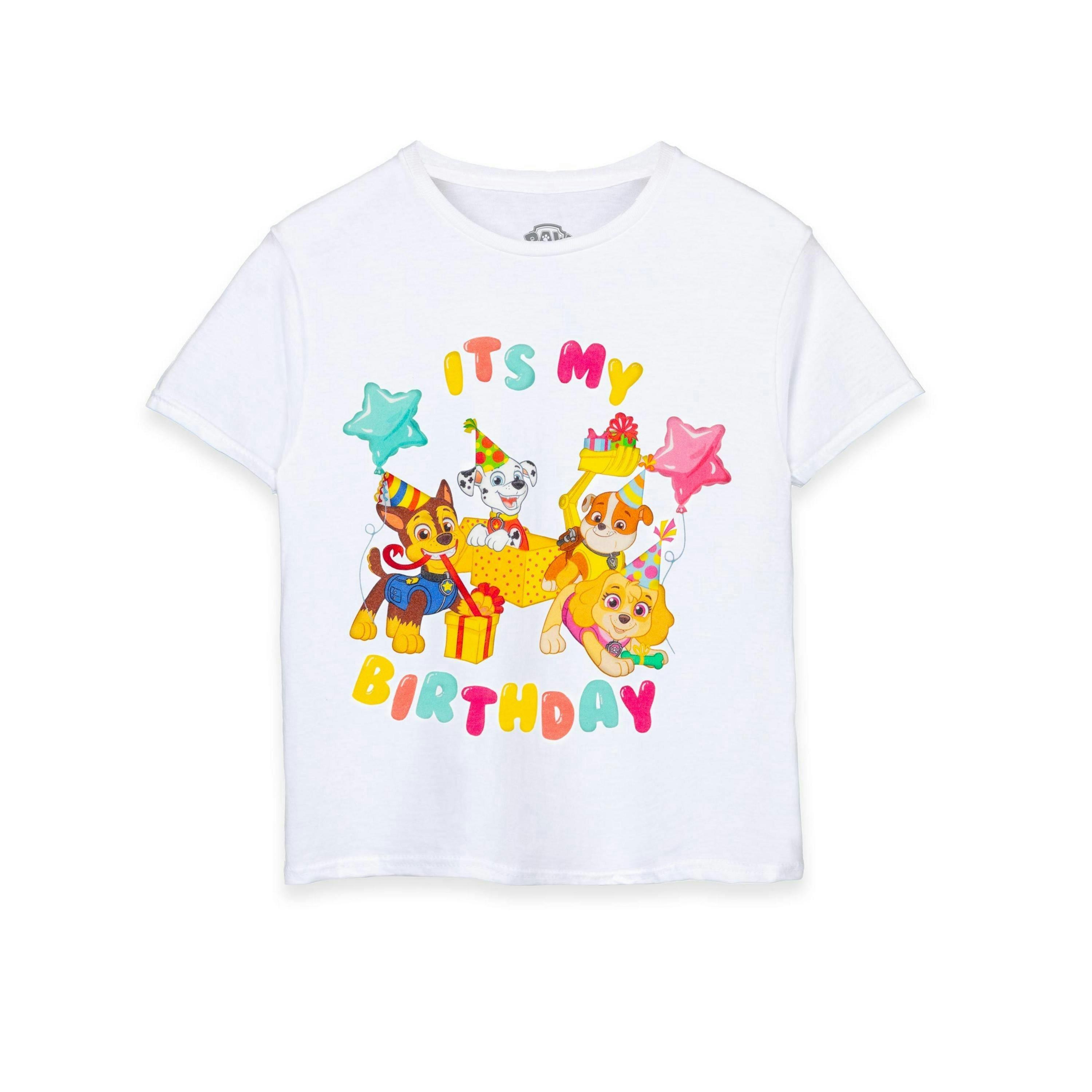 Paw Patrol Unisex Kids White It'S My Birthday Short Sleeved T-Shirt by Vanilla Underground , view 1 of 1