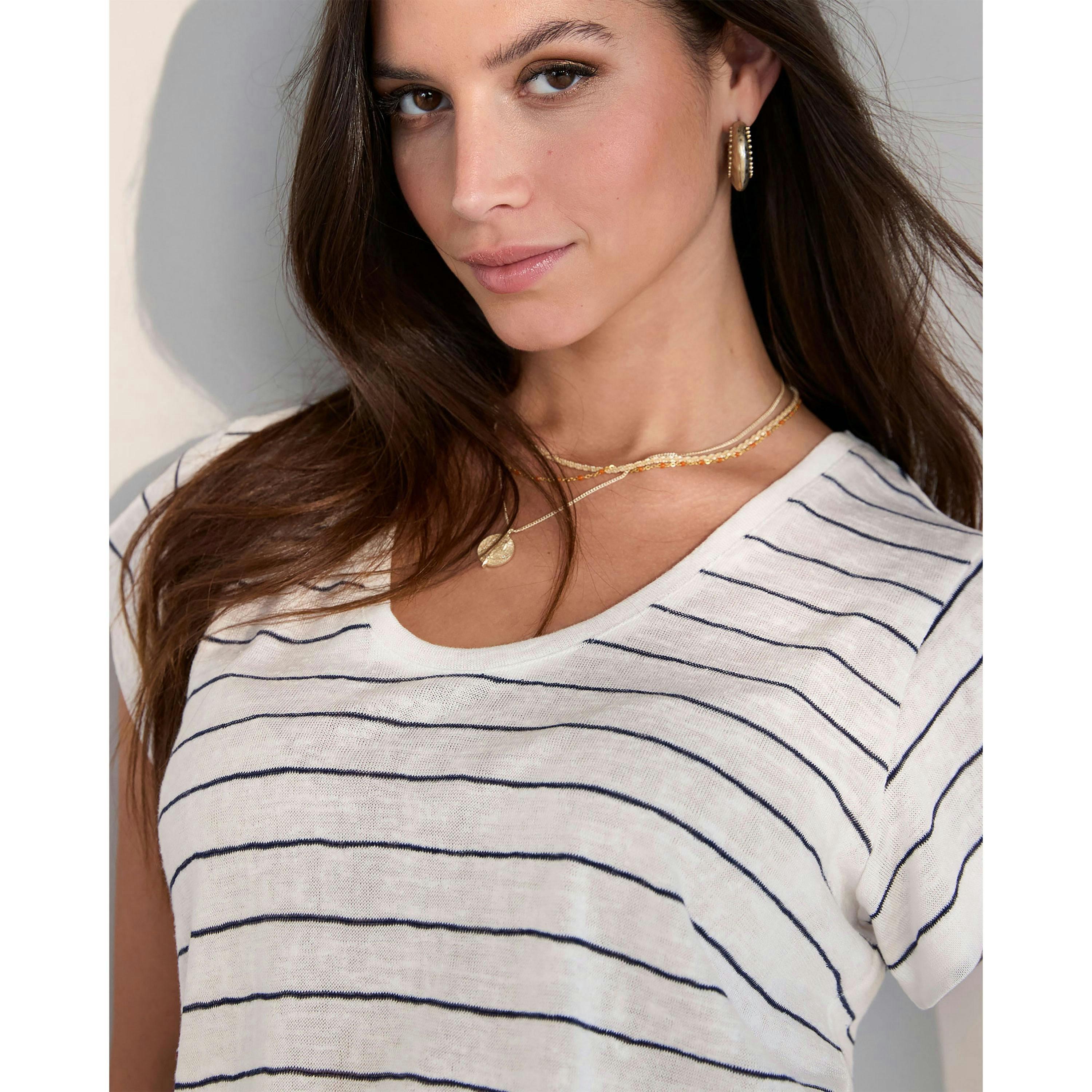 Cotton Traders Short Sleeve Stripe V Neck T-Shirt , view 2 of 3