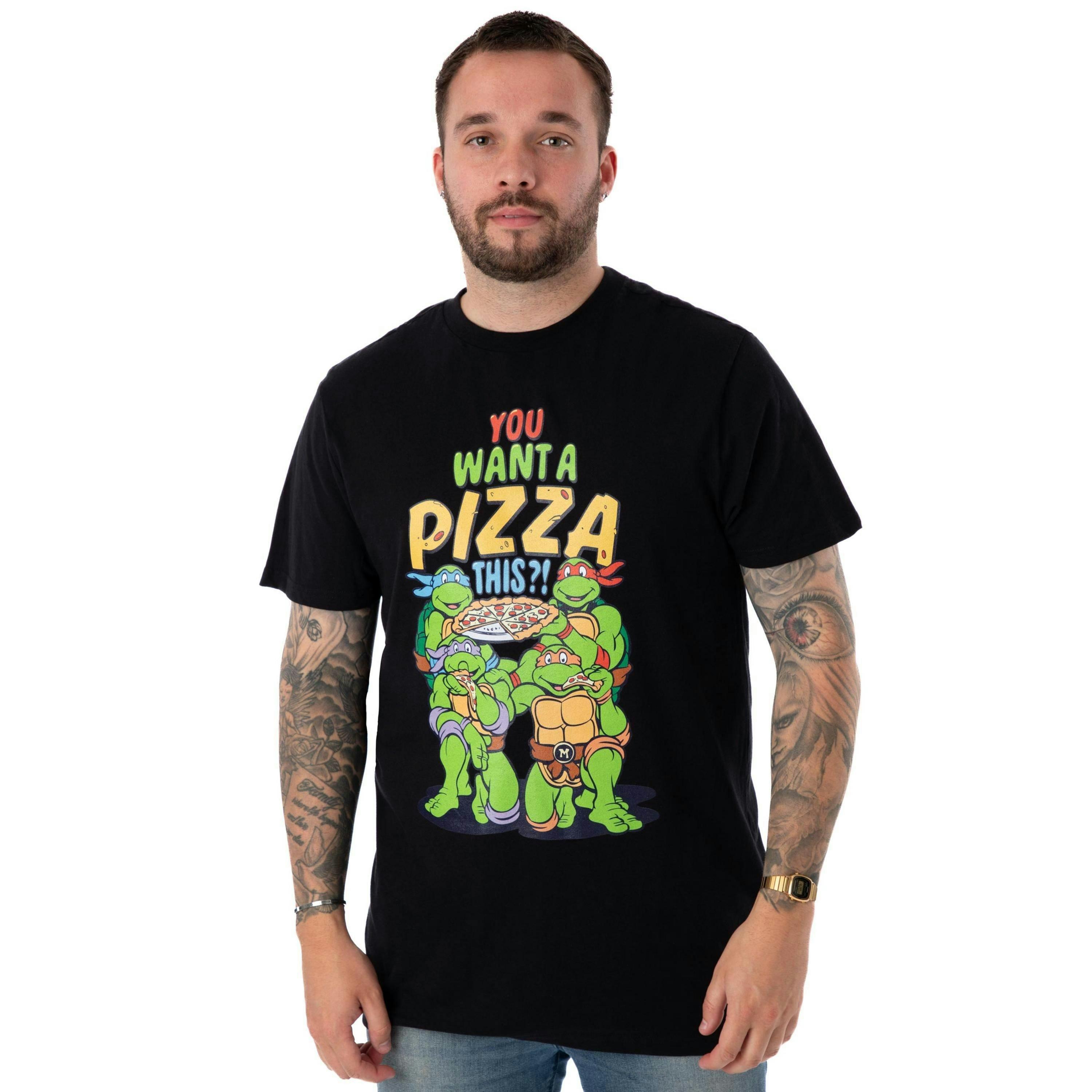 Teenage Mutant Ninja Turtles Mens Black You Want A Pizza This Short Sleeved T-Shirt by Vanilla Underground , view 1 of 1