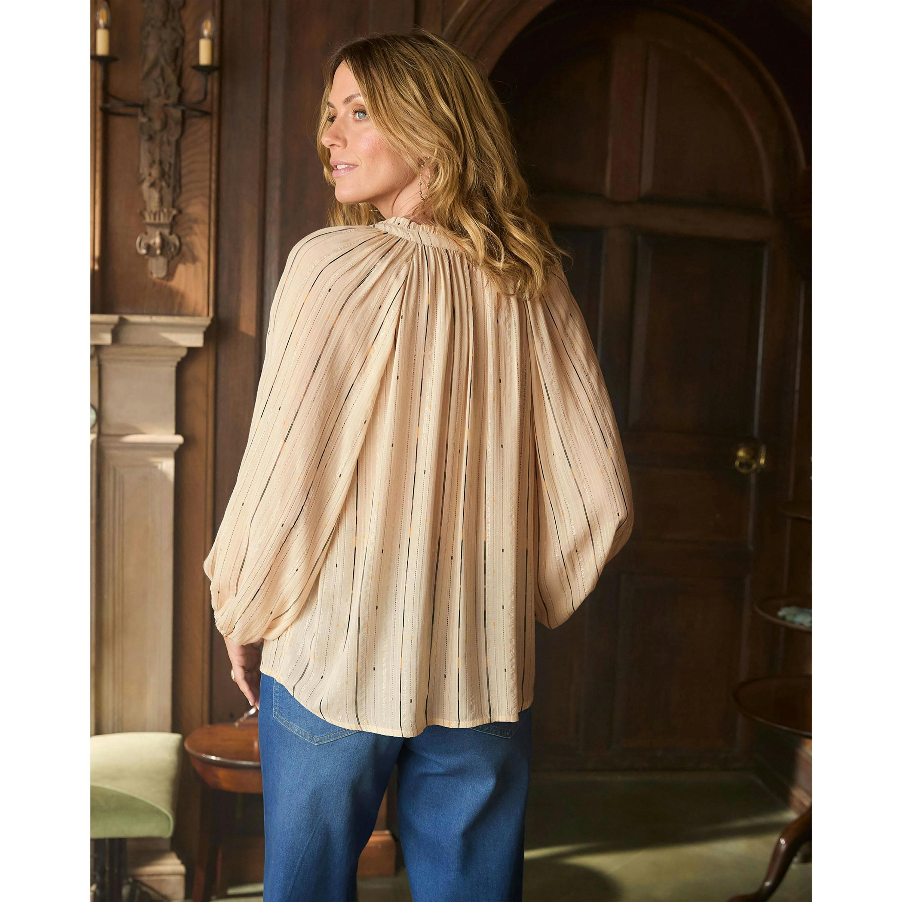 Cotton Traders Metallic Stripe Tie Front Blouse , view 2 of 3