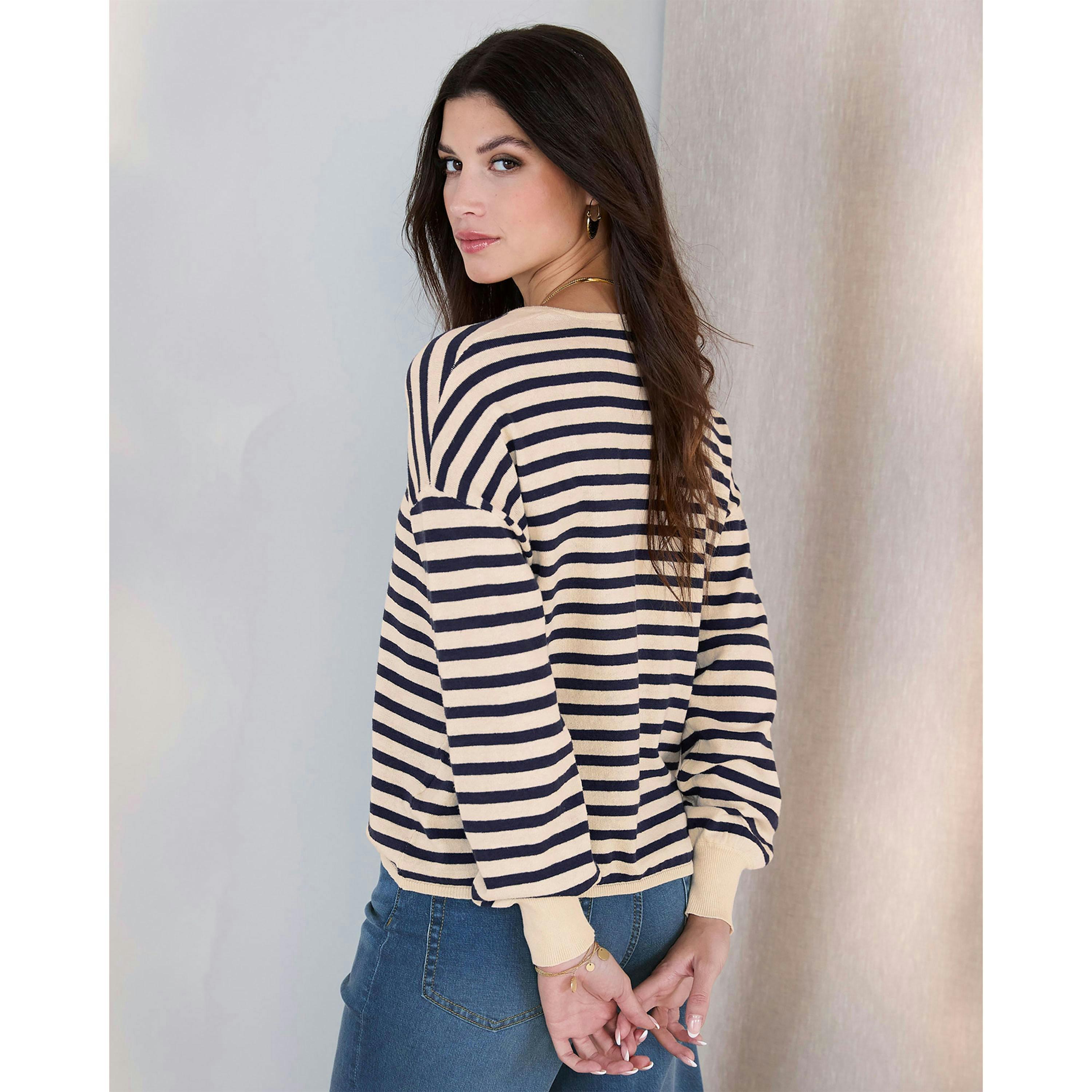 Cotton Traders Long Sleeve Stripe Loose Fit Top , view 2 of 4
