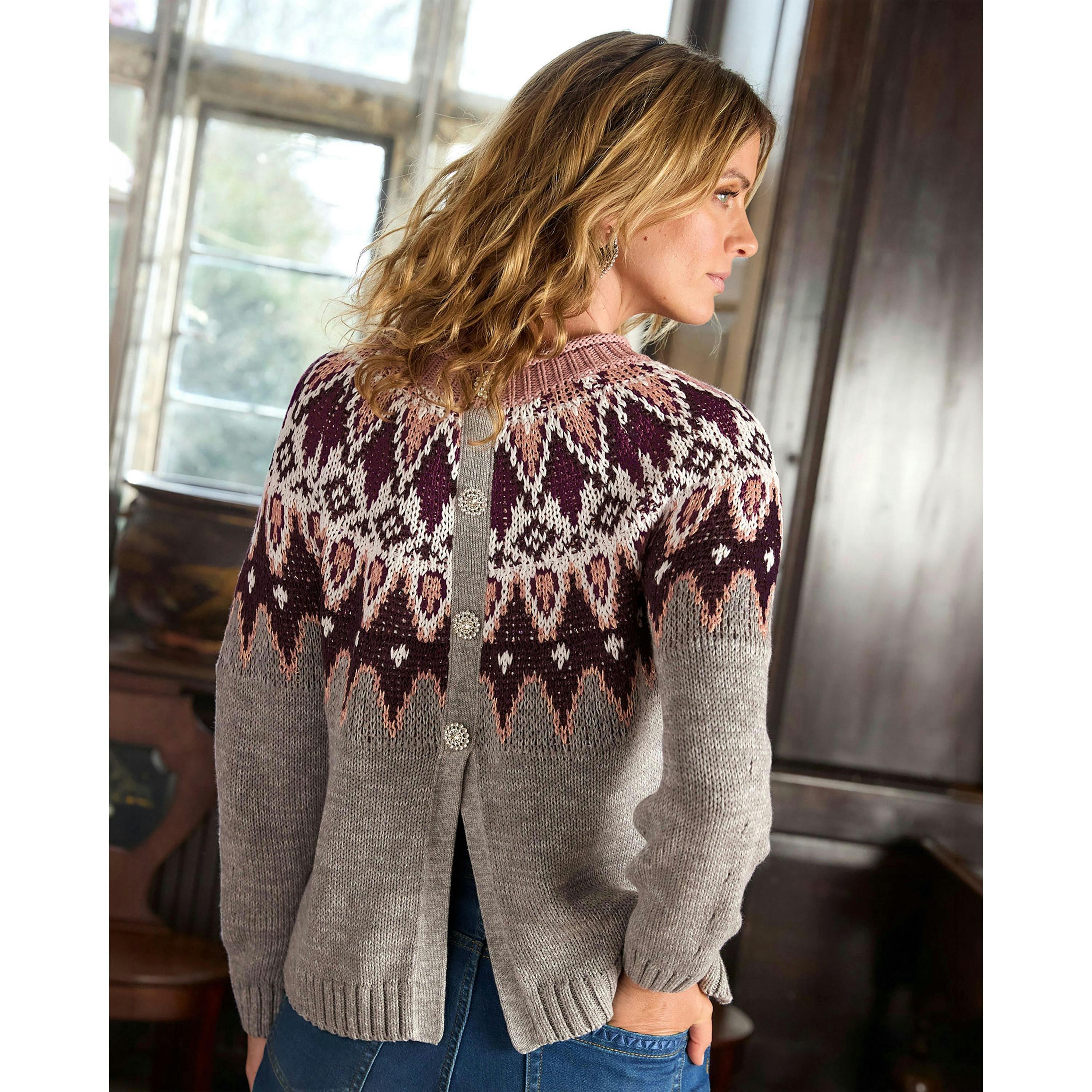 Cotton Traders Fair Isle Embellished Button Jumper , view 2 of 4