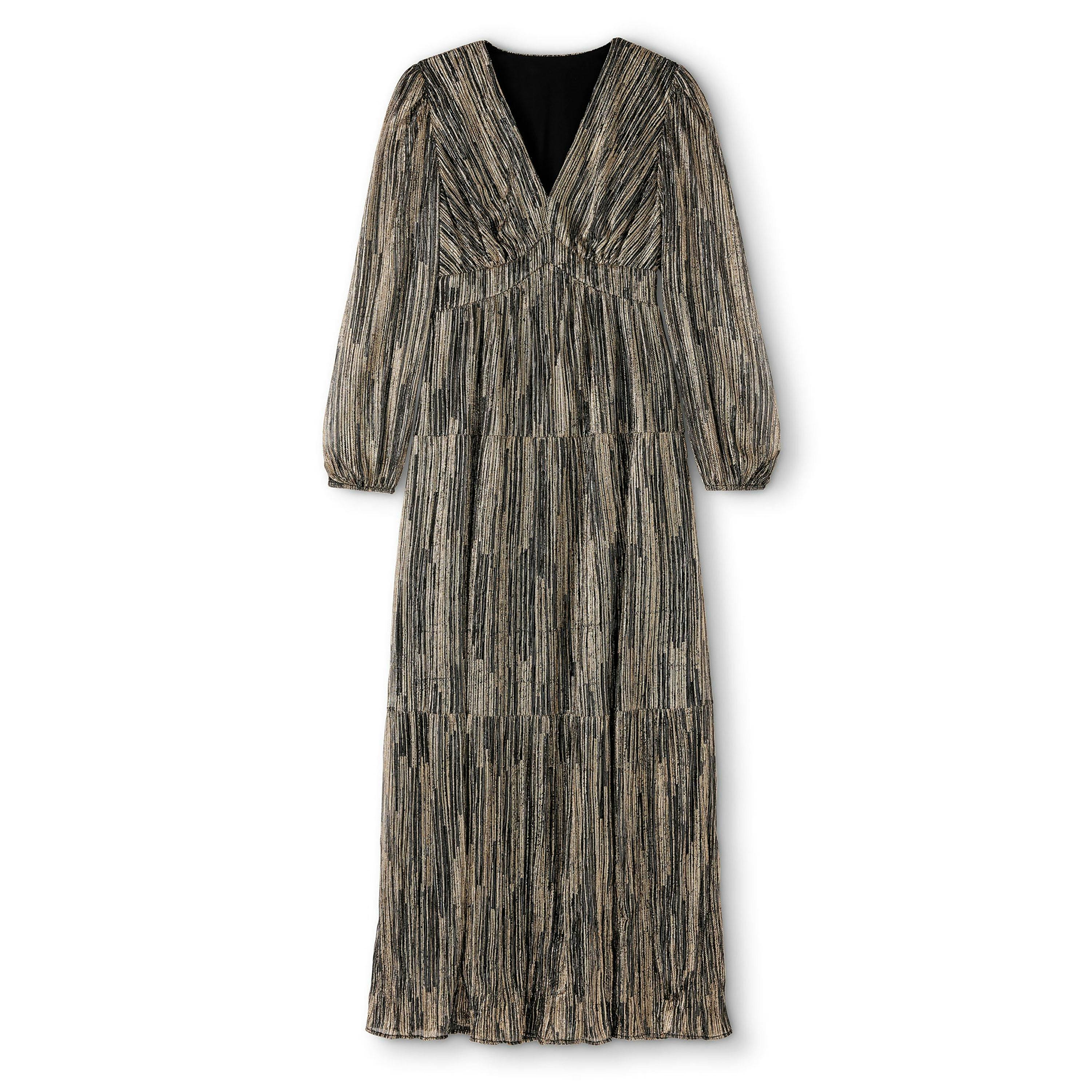 Cotton Traders Metallic Textured V-Neck Tiered Maxi Dress , view 4 of 4