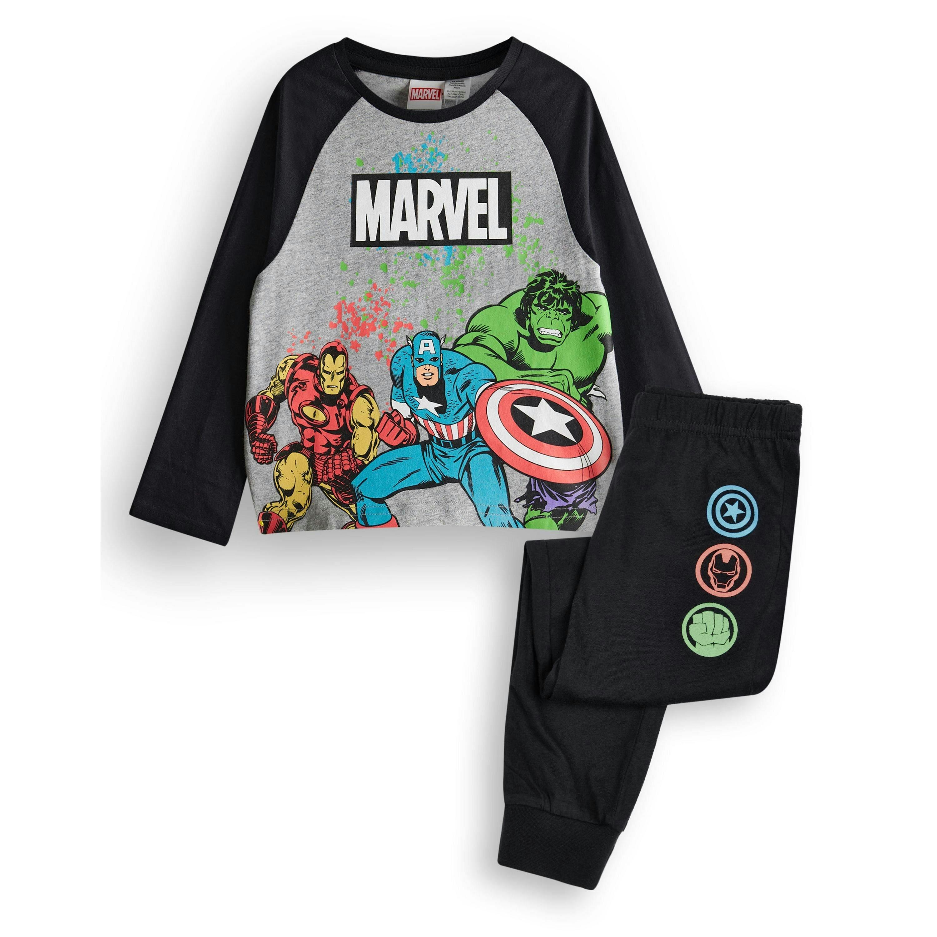 Marvel Boys Black Hulk Captain America Ironman Long Sleeve Long Leg Pyjama Set by Vanilla Underground , view 1 of 1