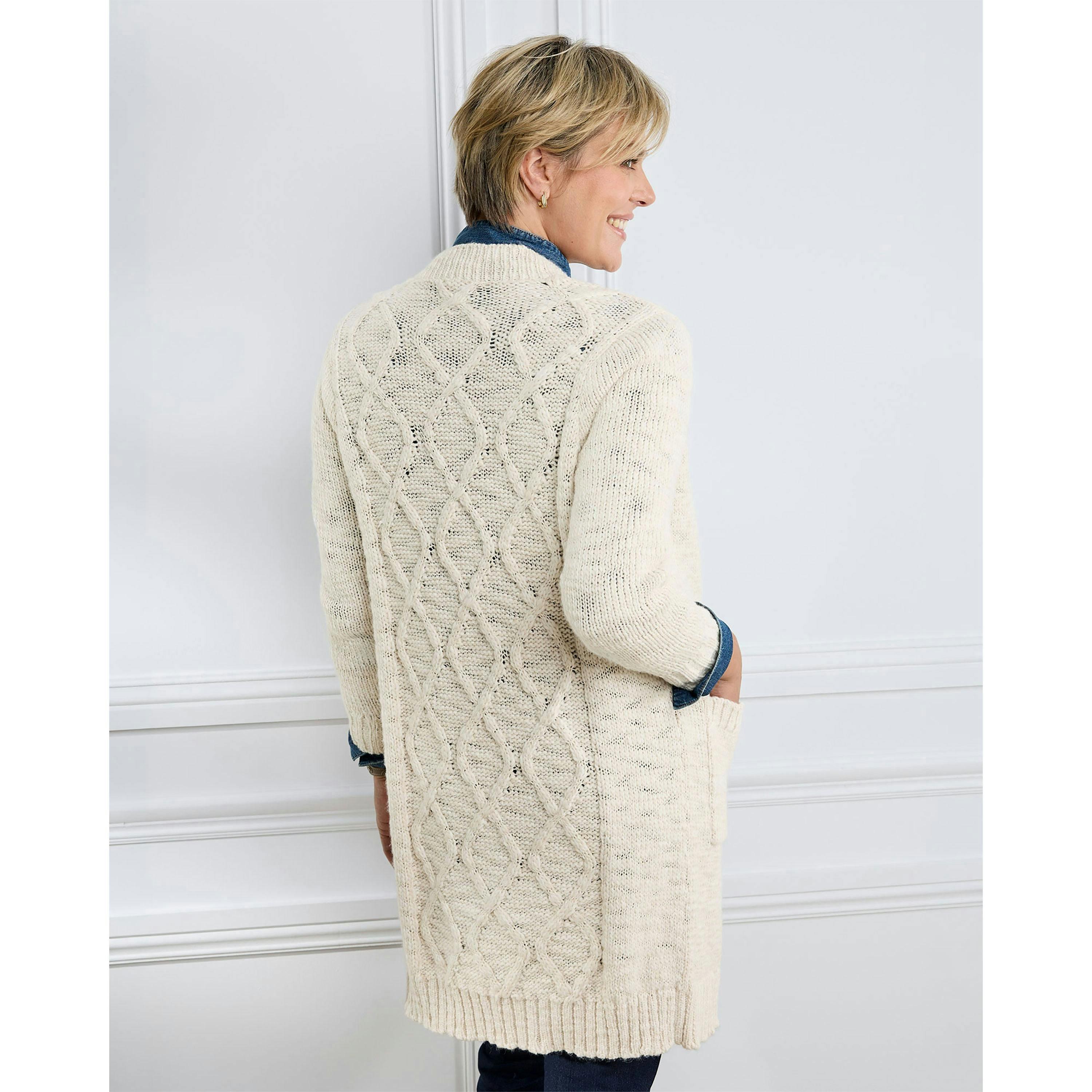 Cotton Traders Longline Cable Cardigan , view 2 of 3