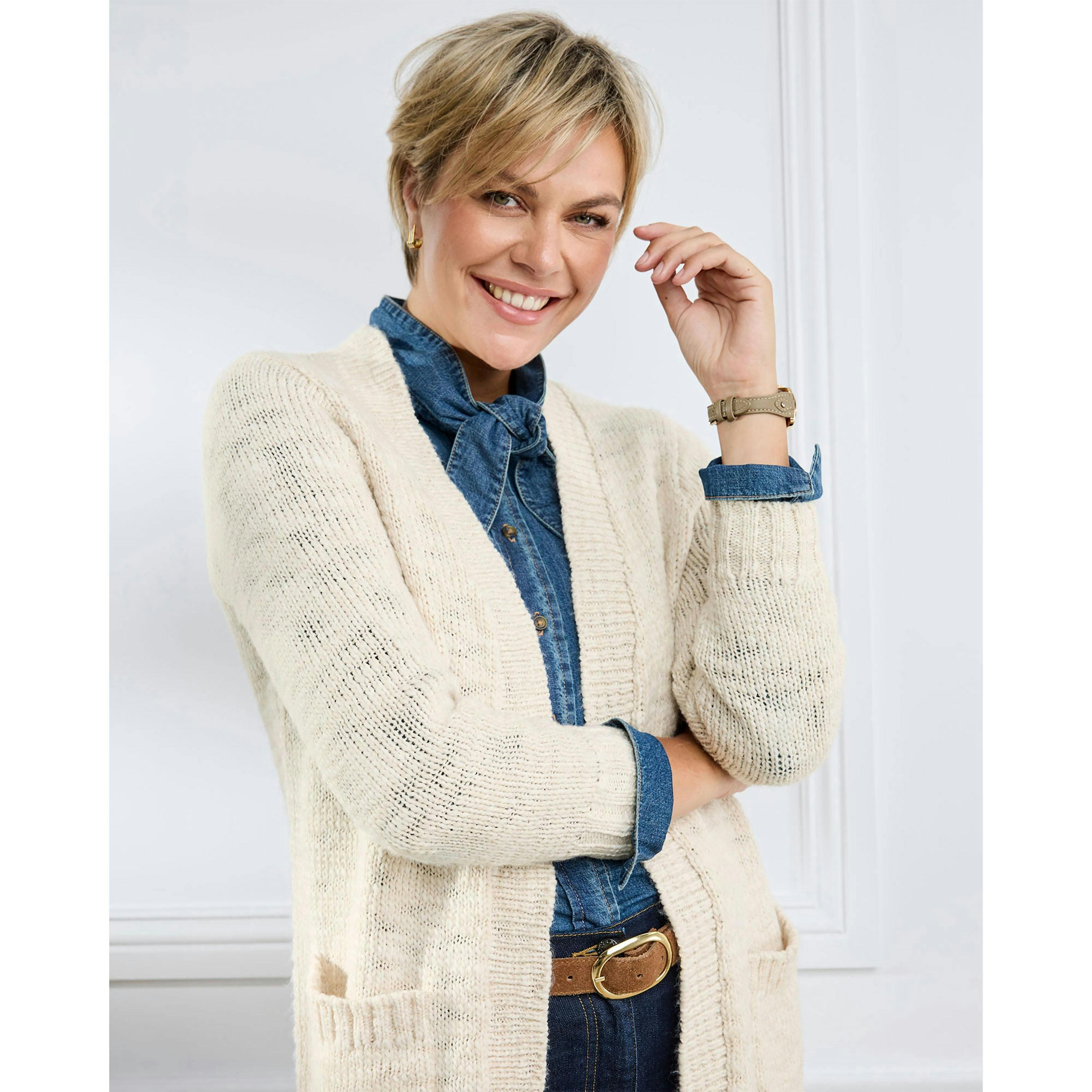 Cotton Traders Longline Cable Cardigan , view 3 of 3