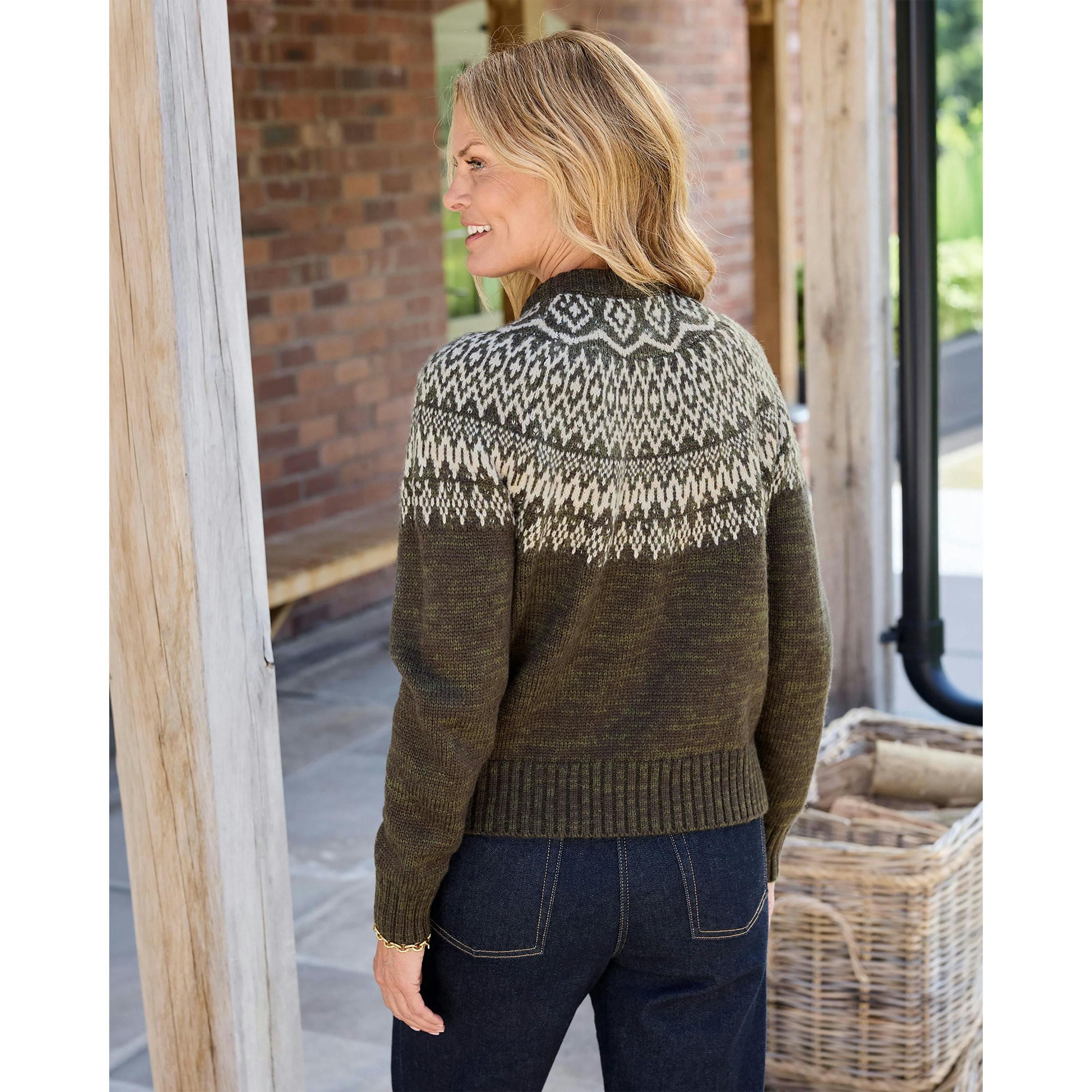 Cotton Traders Fair Isle Faux Fur Collar Cardigan , view 2 of 3