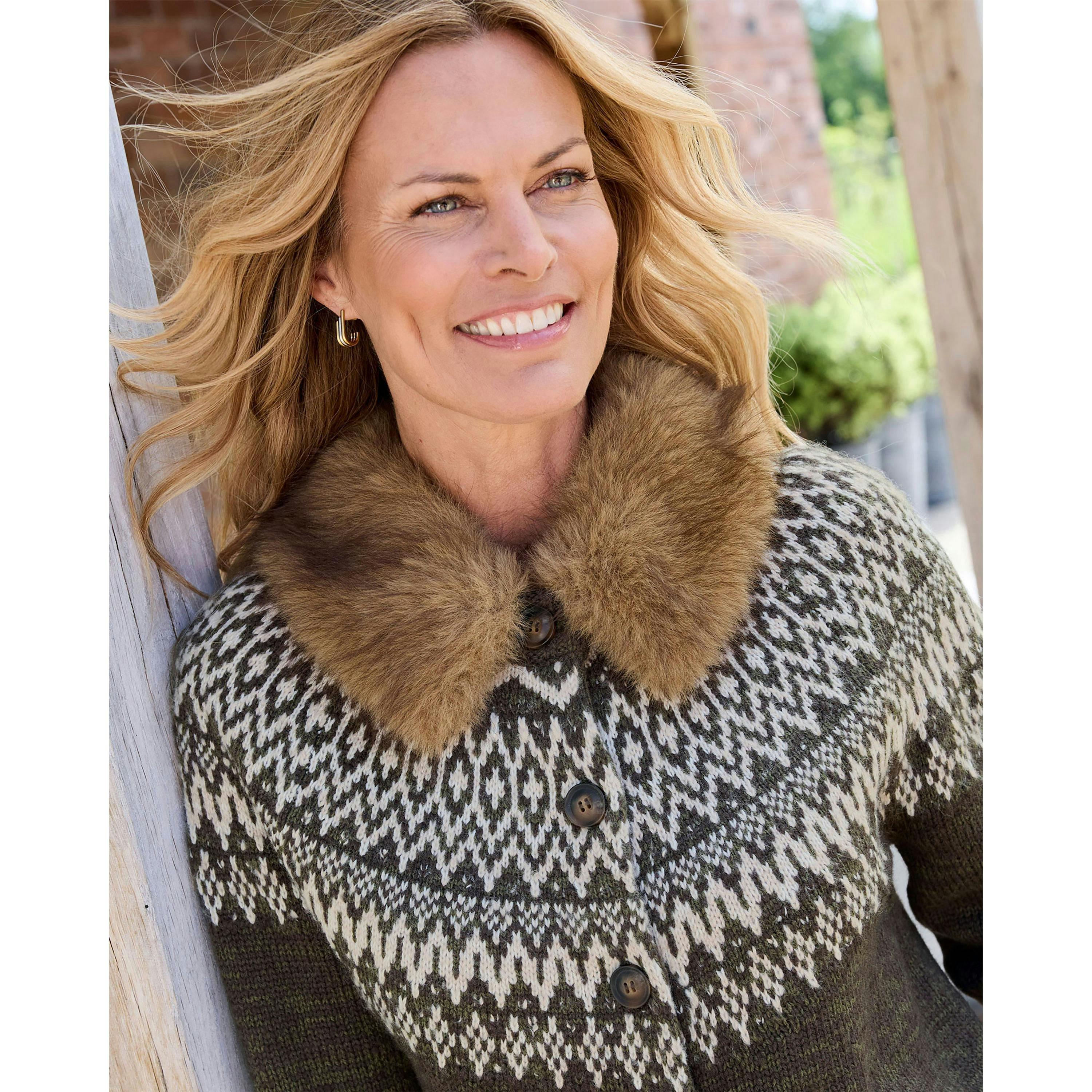 Cotton Traders Fair Isle Faux Fur Collar Cardigan , view 3 of 3