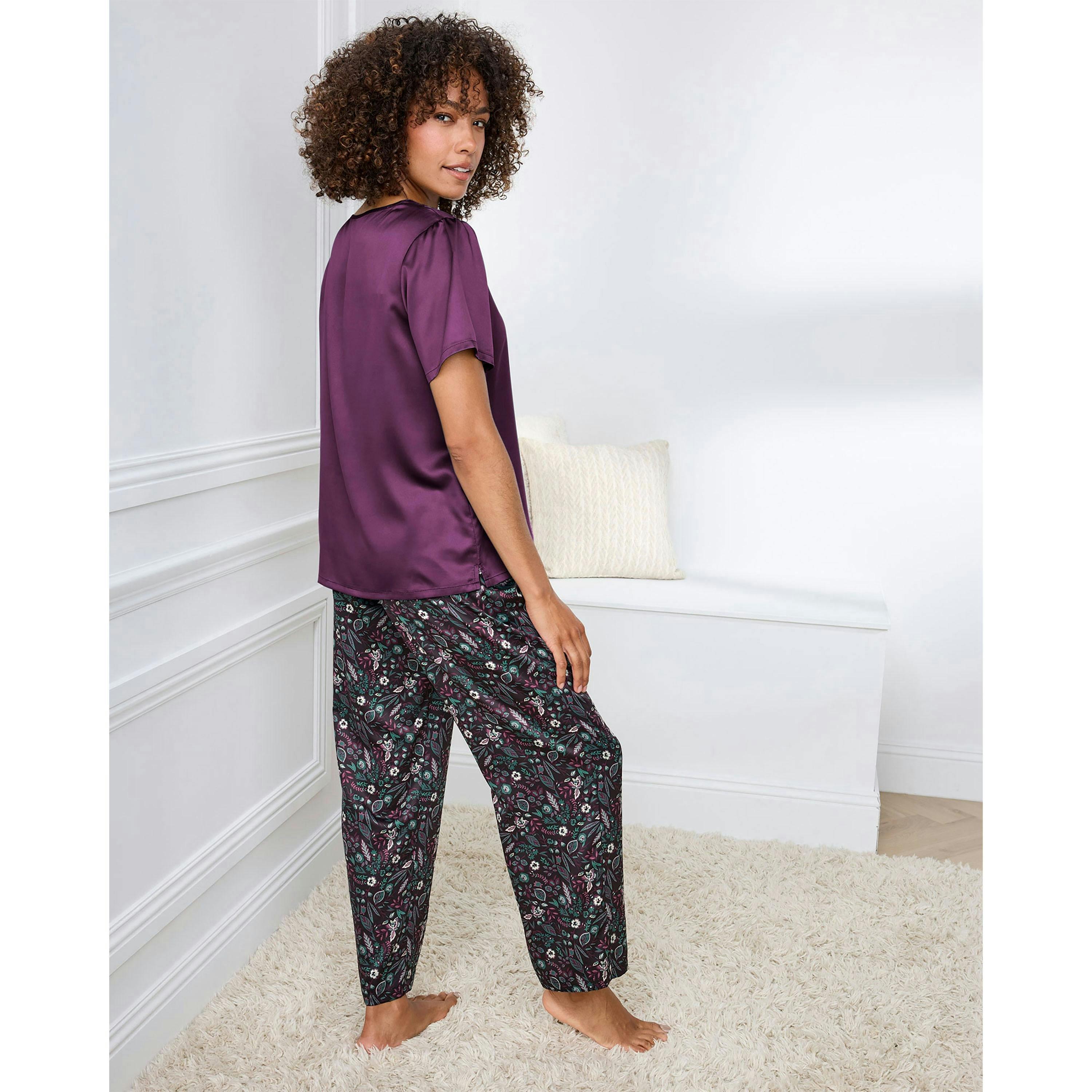 Cotton Traders Short Sleeve Lace Trim Satin PJ Set , view 2 of 3