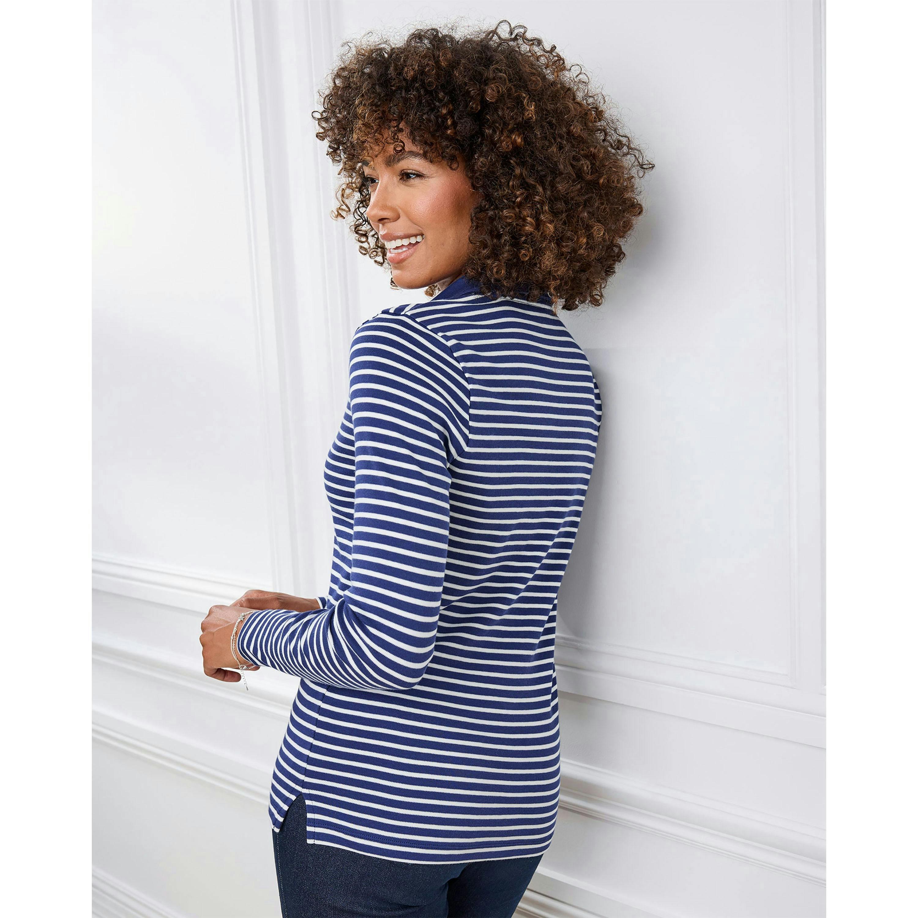 Cotton Traders Cosy Up Long Sleeve Stripe Polo Shirt , view 2 of 3