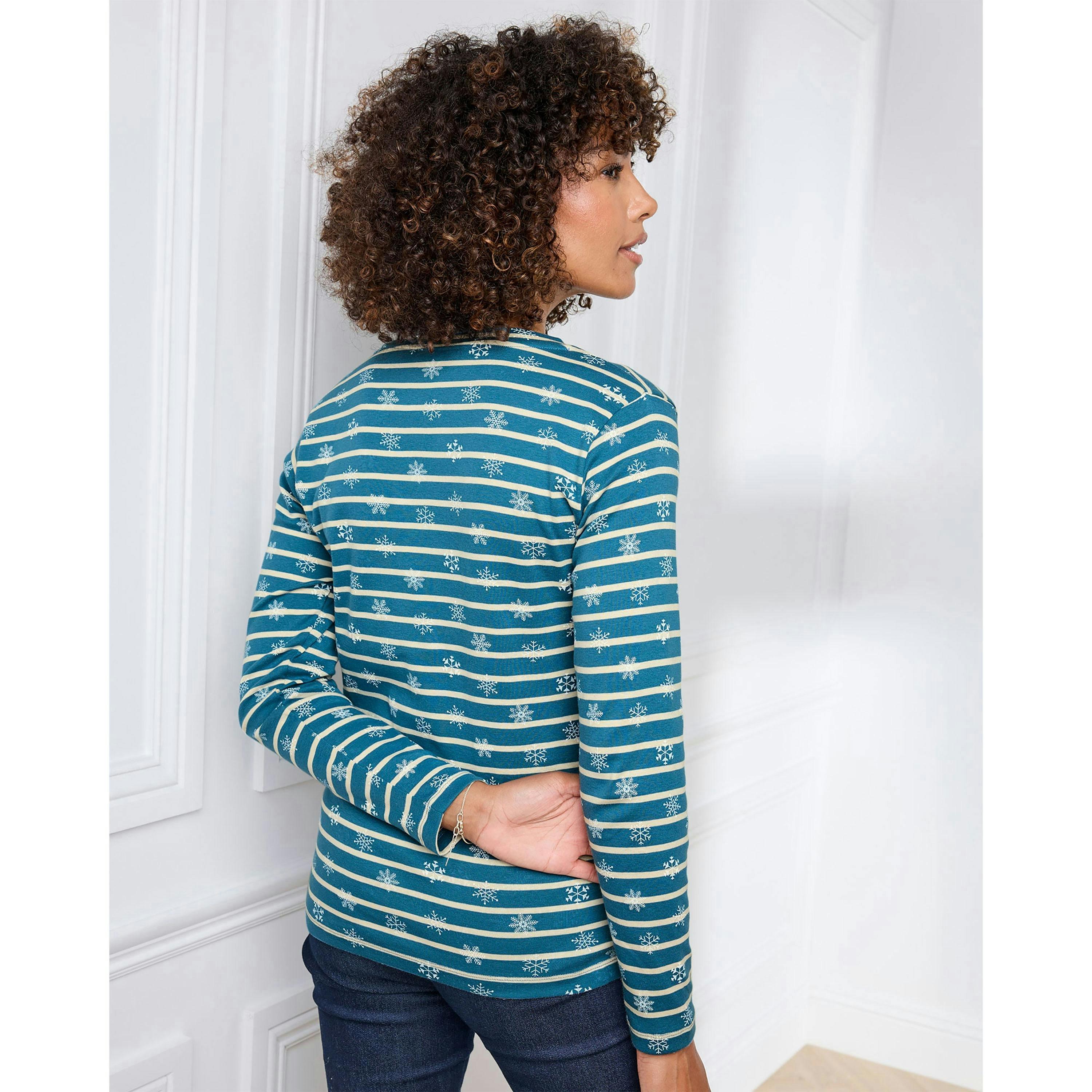 Cotton Traders Wrinkle Free Long Sleeve Snowflake Print Top , view 2 of 3
