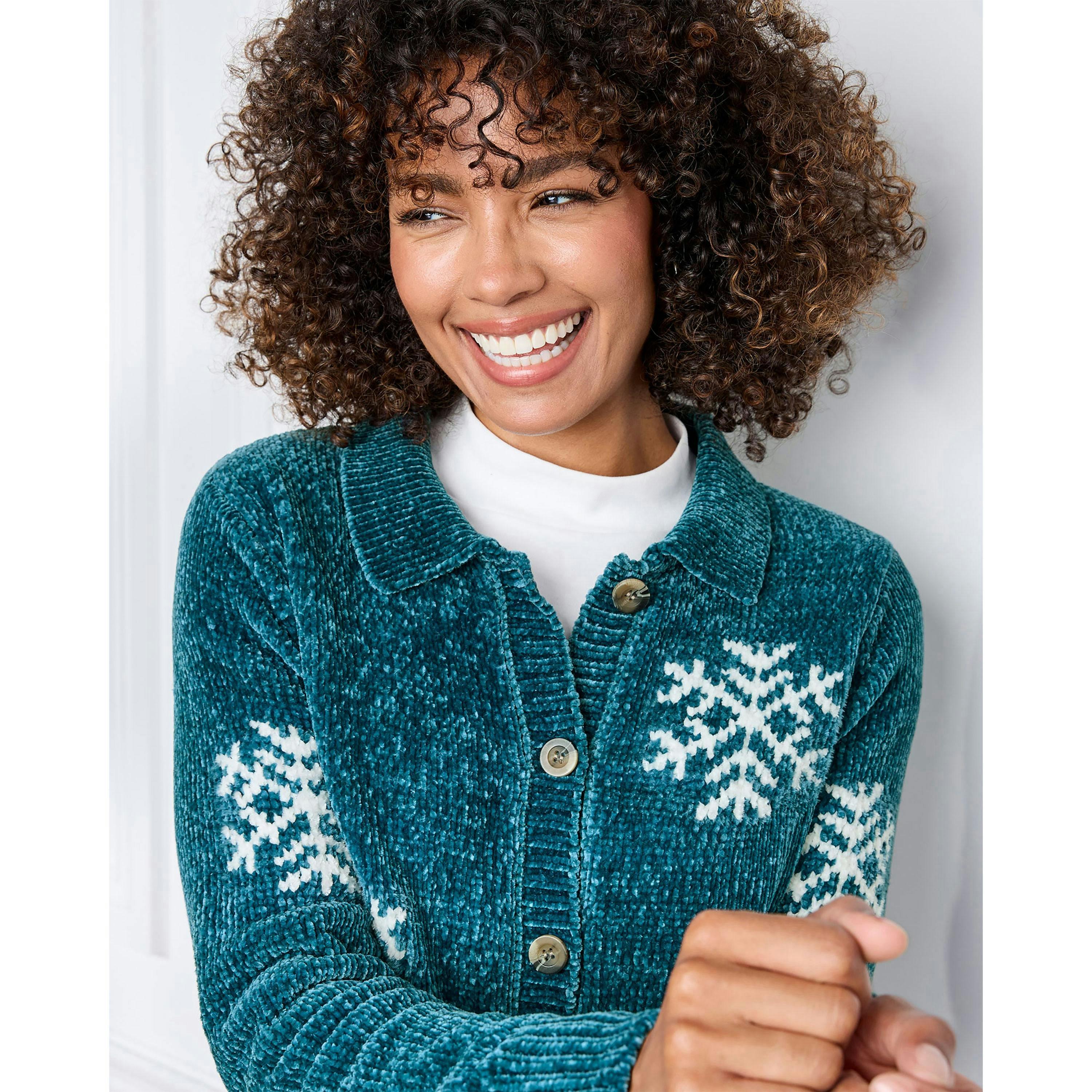Cotton Traders Chenille Snowflake Cardigan , view 3 of 3