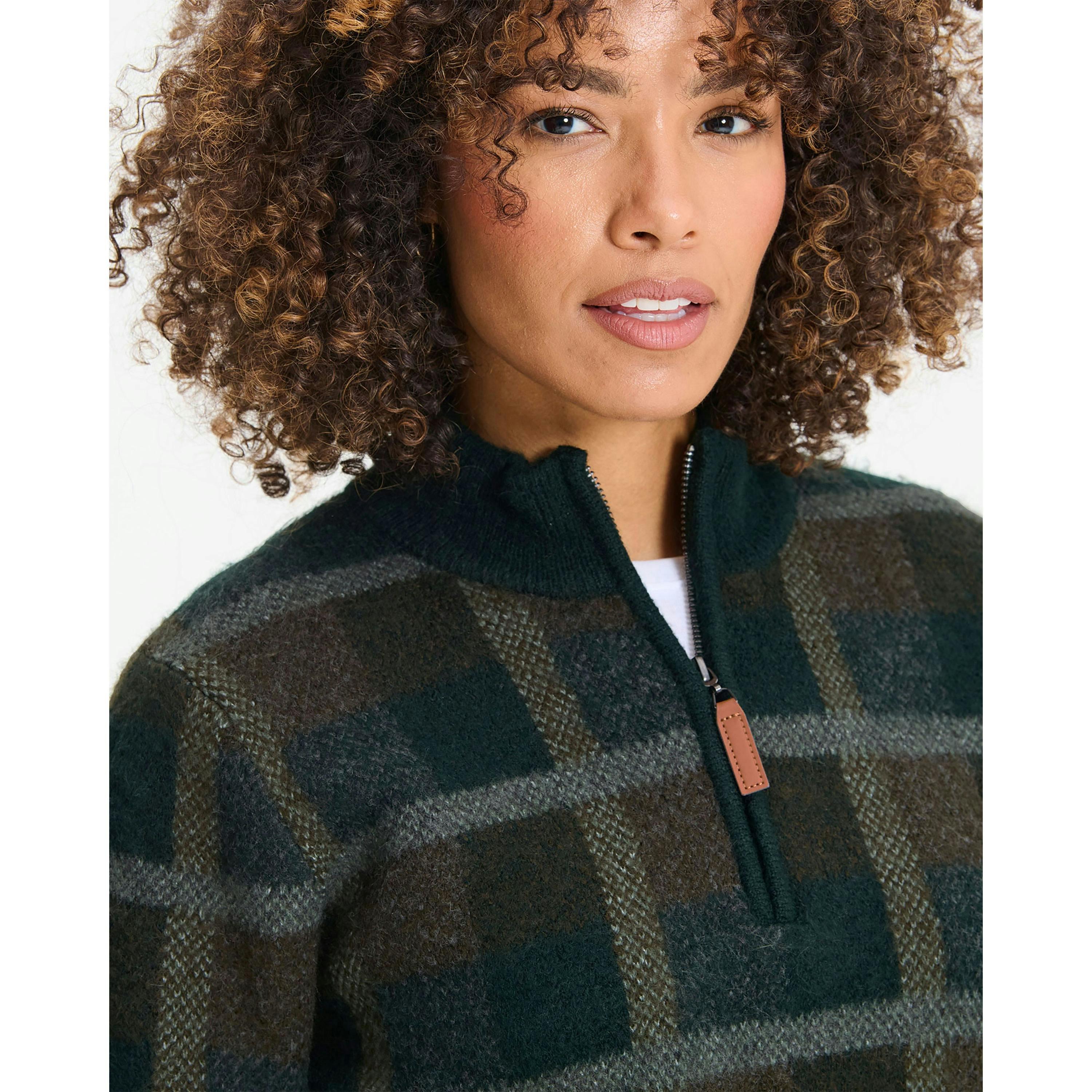 Cotton Traders Check Knit Half Zip Jumper , view 2 of 3