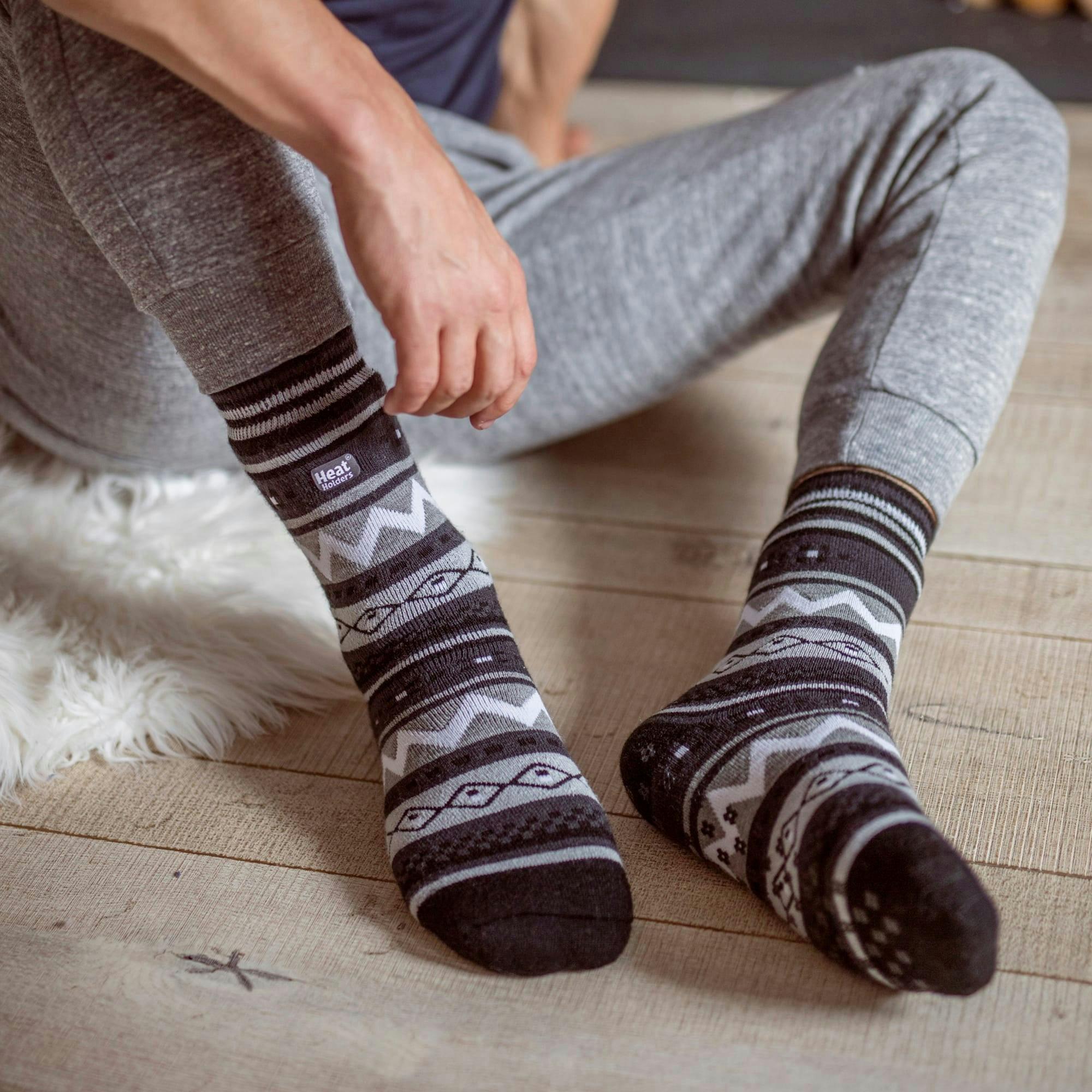 2 Pairs Mens Thermal Slipper Socks 2.6 TOG Non Slip Double Layer Warm Socks , view 4 of 5