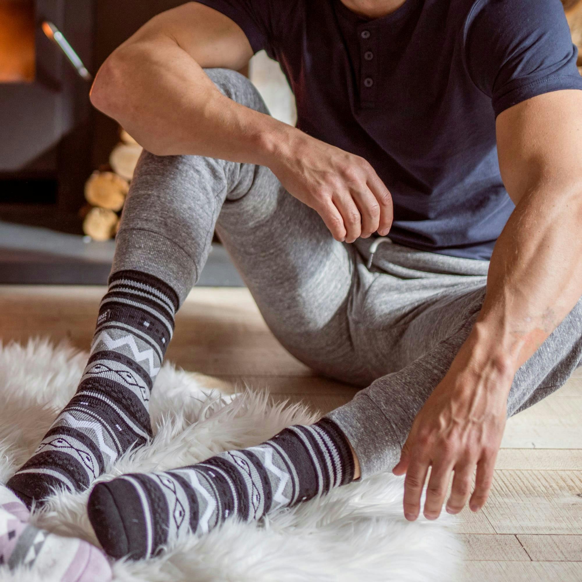 2 Pairs Mens Thermal Slipper Socks 2.6 TOG Non Slip Double Layer Warm Socks , view 5 of 5