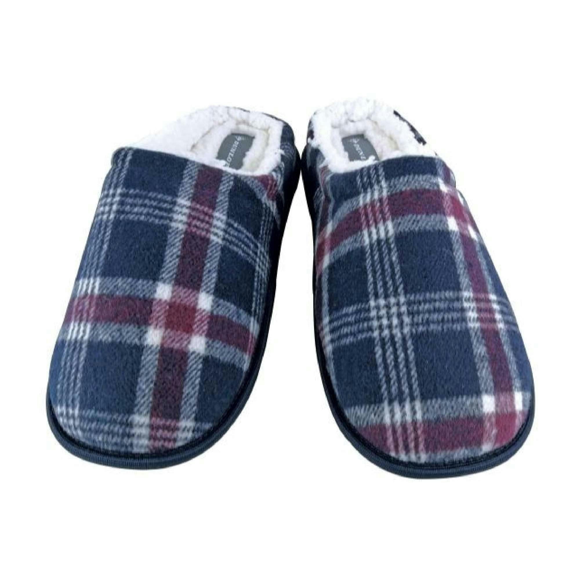 Mens Plush Fleece Lined Slip On Mule Checked Plaid Slippers , view 2 of 5