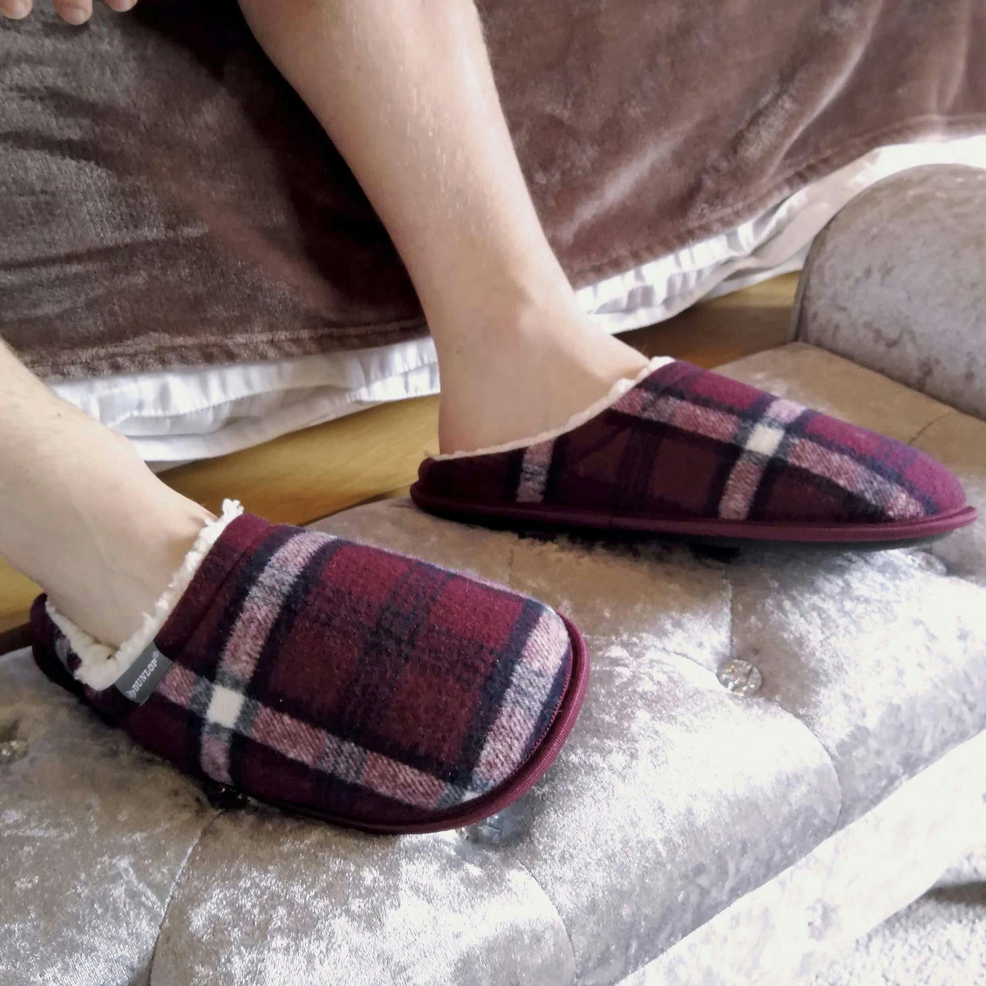 Mens Plush Fleece Lined Slip On Mule Checked Plaid Slippers , view 4 of 5