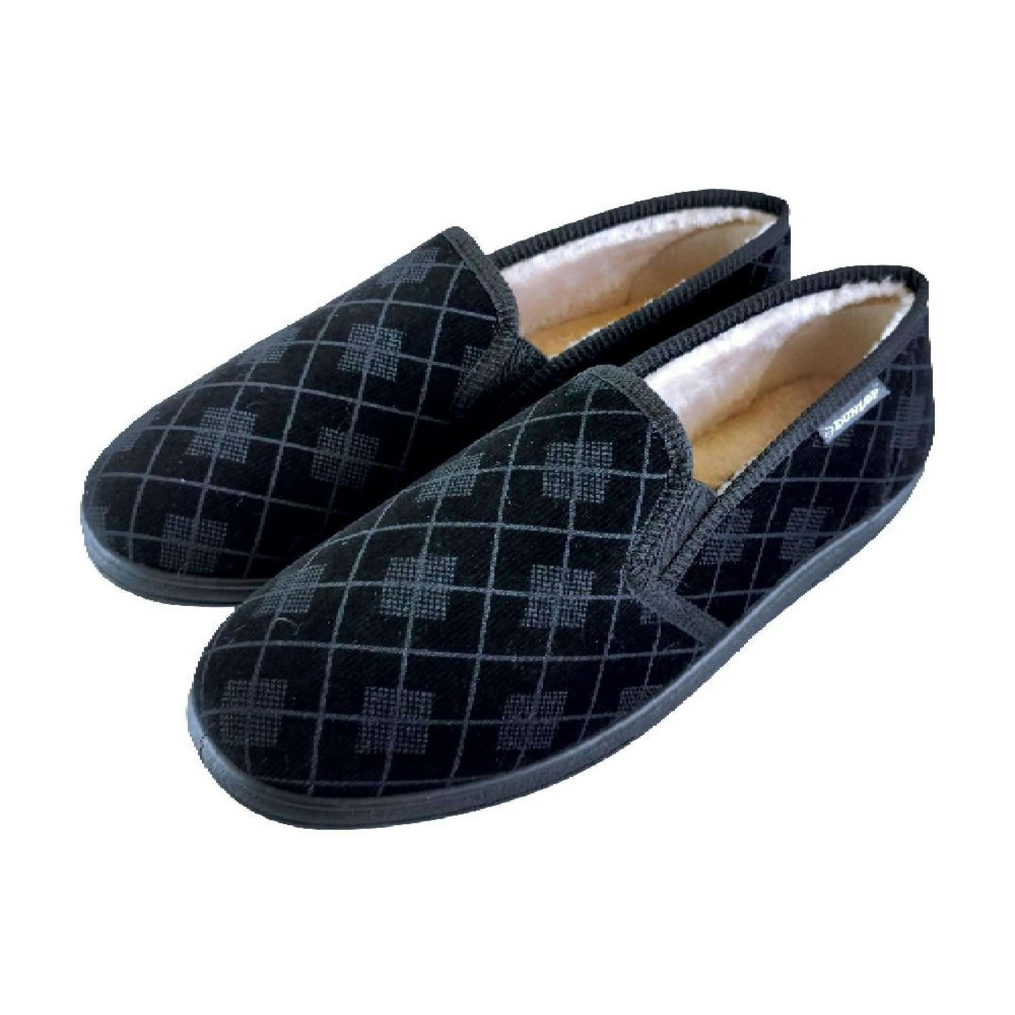 Mens Plush Fur Lined Memory Foam Plaid Checked Slippers , view 2 of 5