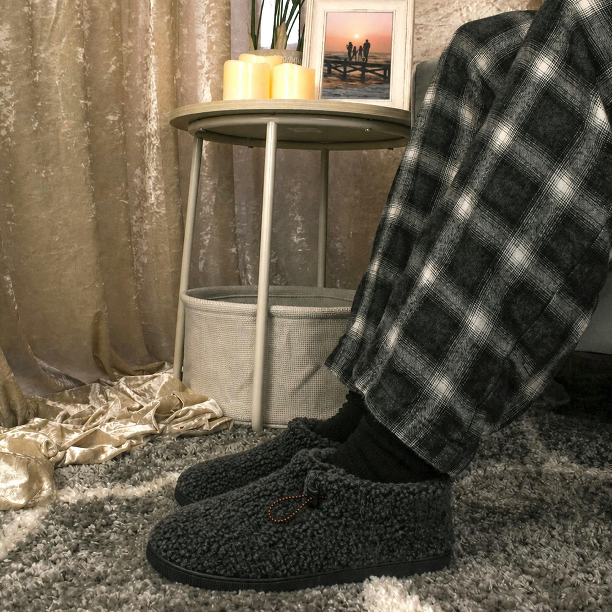 Mens Teddy Fleece Bootie Slippers Charcoal Warm Plush UK 7-12 , view 5 of 5
