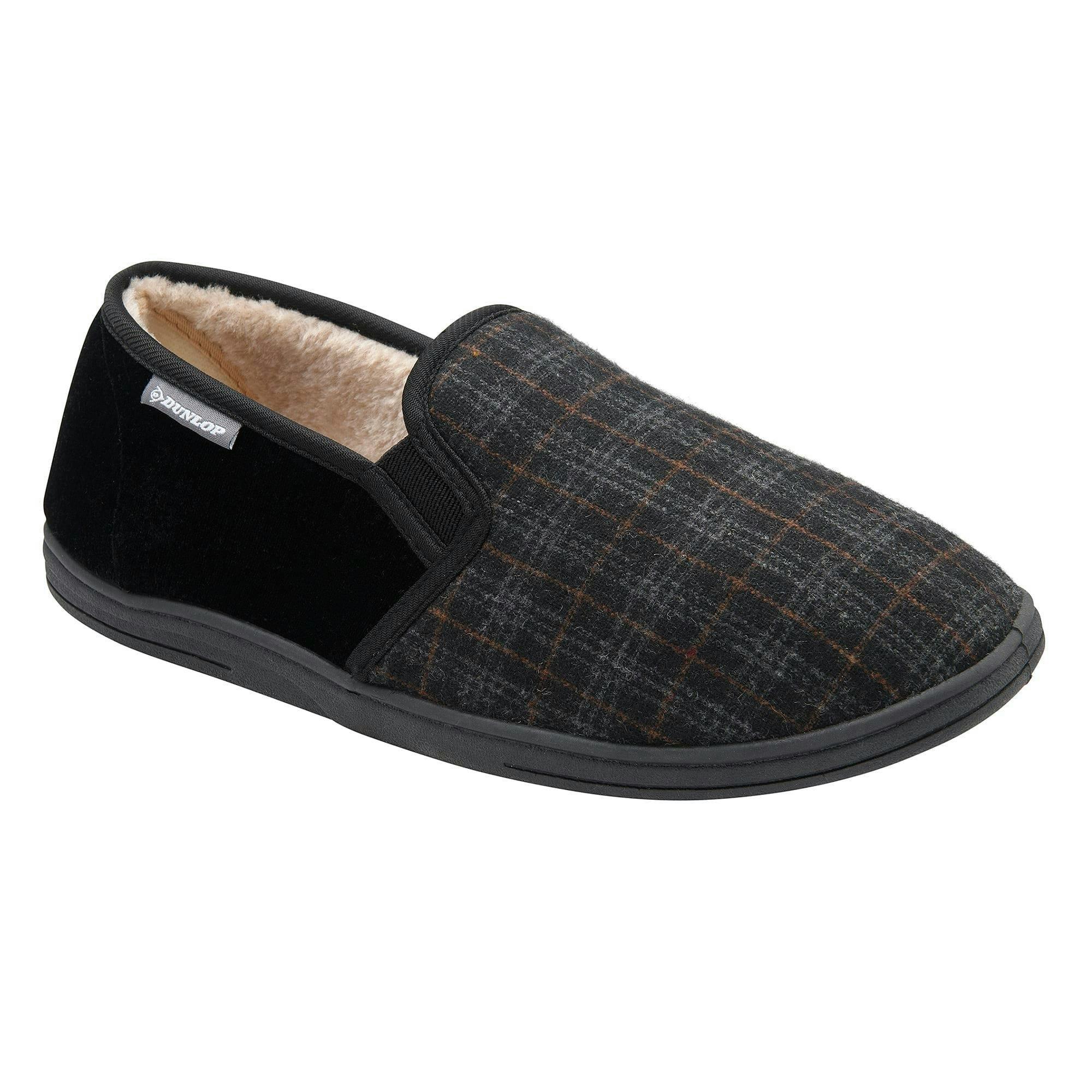 Mens Checked Full Slippers Black Charcoal Cushioned UK 7-12 , view 4 of 5