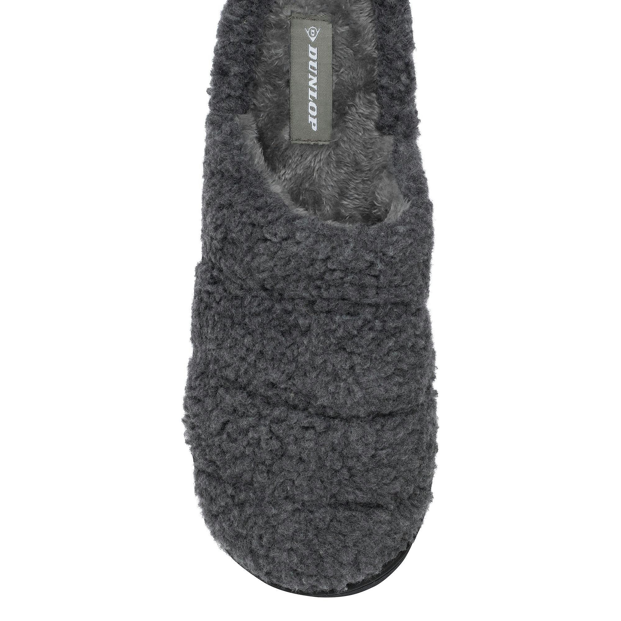 Mens Teddy Fleece Mule Slippers Charcoal Open Back UK 7-13 , view 3 of 5