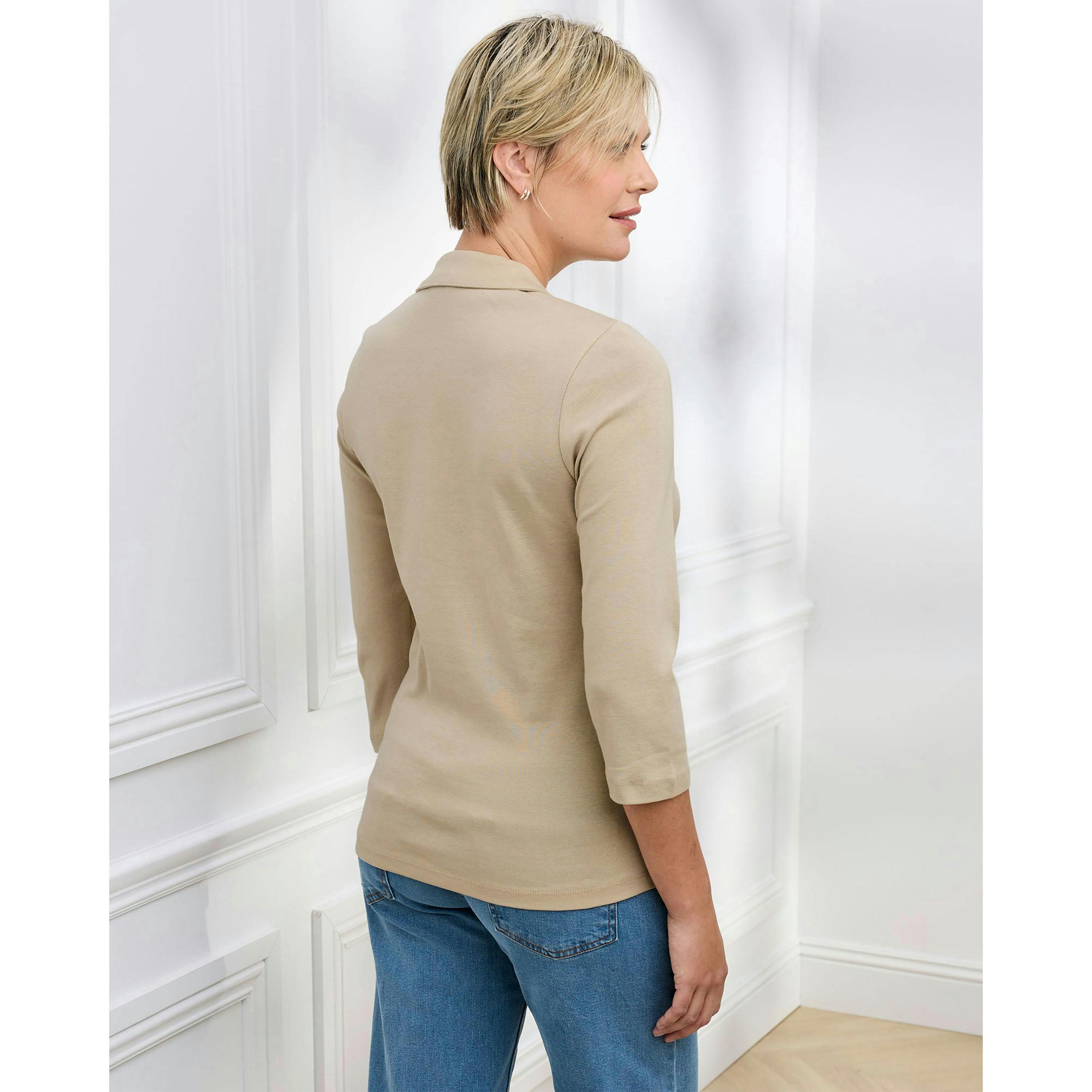 Cotton Traders Wrinkle Free 3/4 Sleeve Collared Polo Top , view 3 of 3