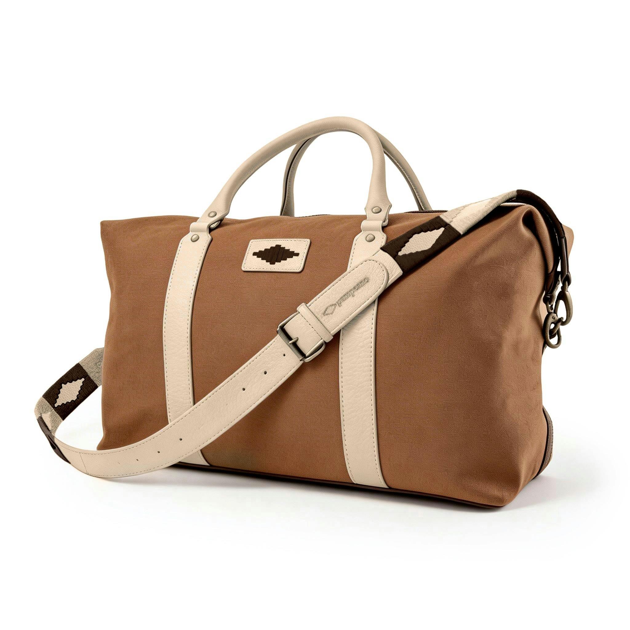 Caballero large travel bag - stone leather and ochre canvas , view 2 of 2