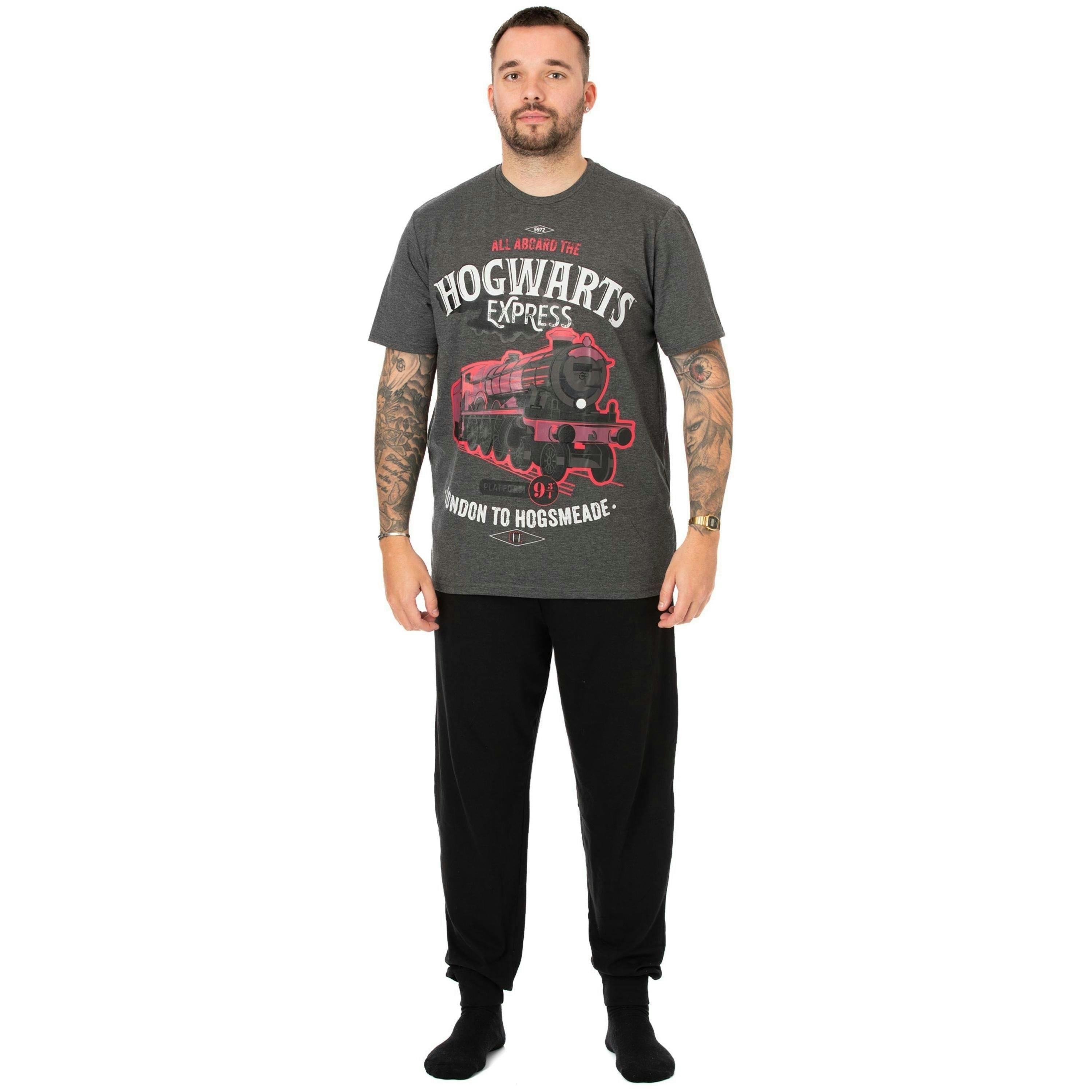 Harry Potter Mens Grey Hogwarts Express Short Sleeve Long Leg Pyjama Set by Vanilla Underground , view 1 of 1