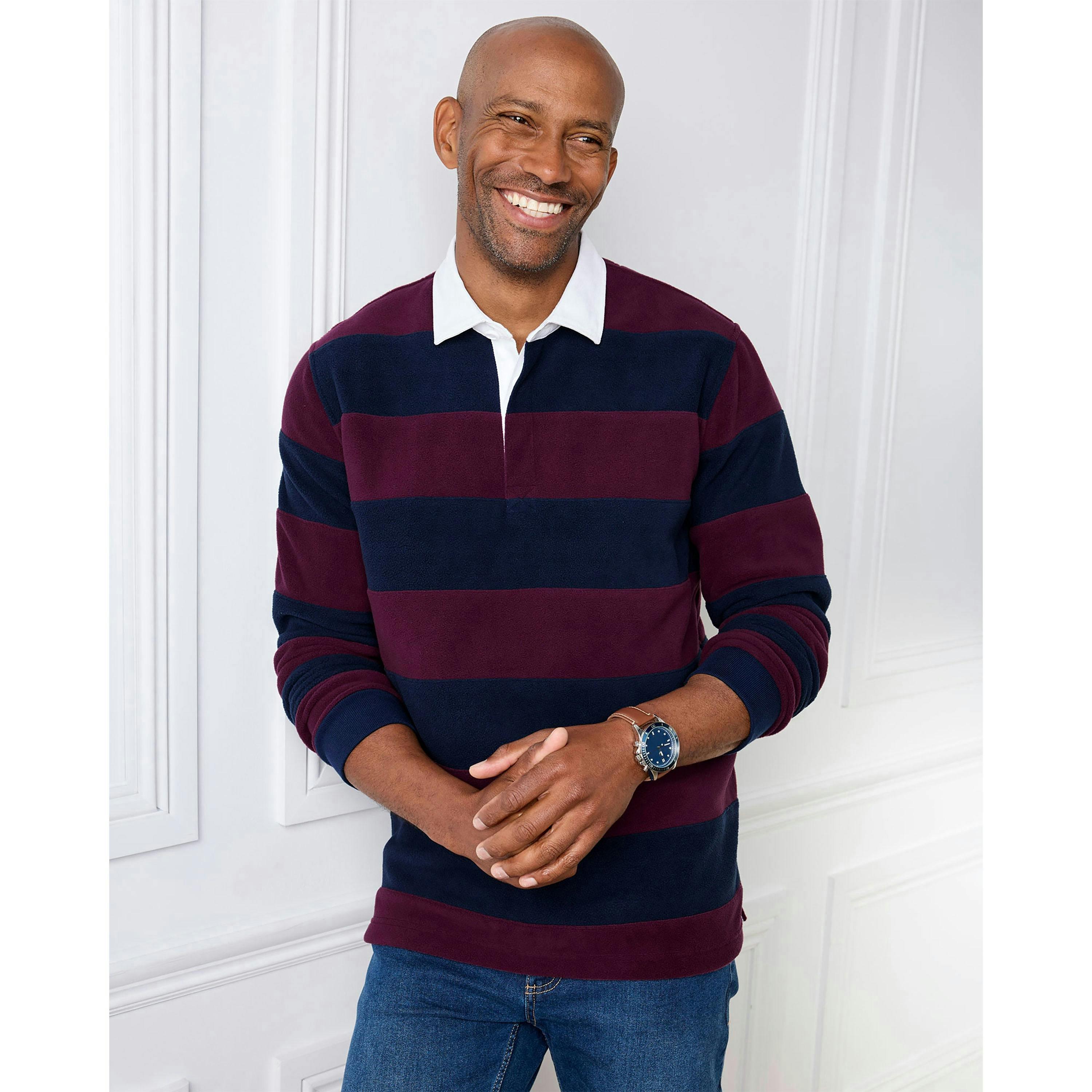 Cotton Traders Hooped Fleece Rugby Shirt , view 2 of 3