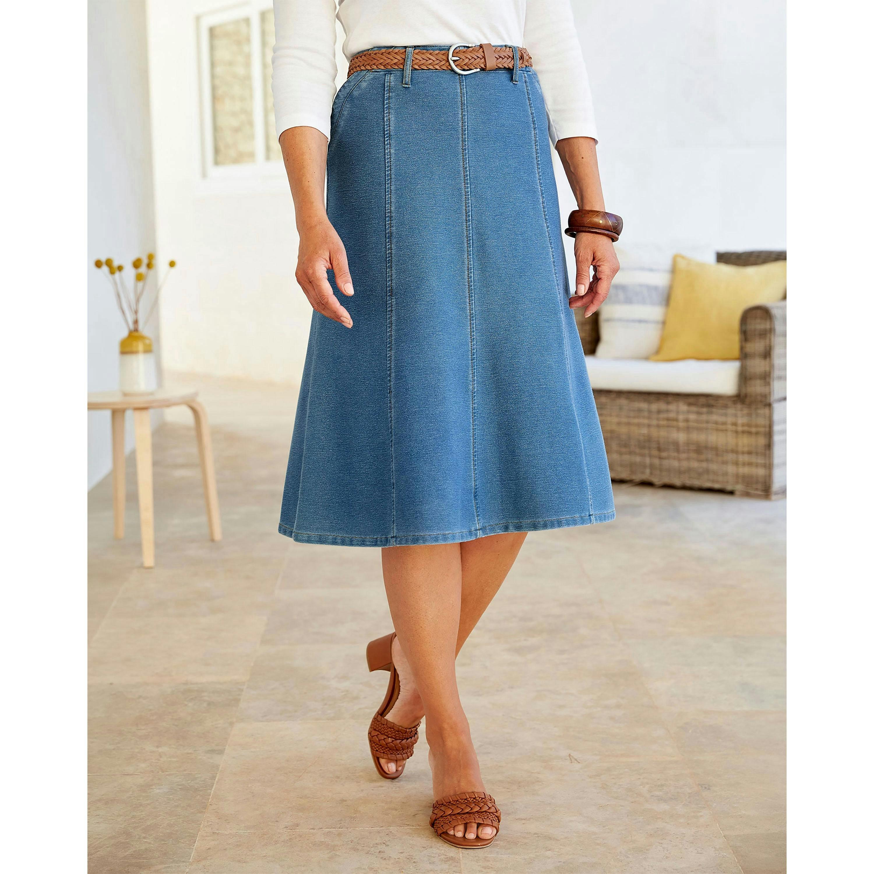 Cotton Traders Jersey Denim Pull On Midi Skirt , view 2 of 4
