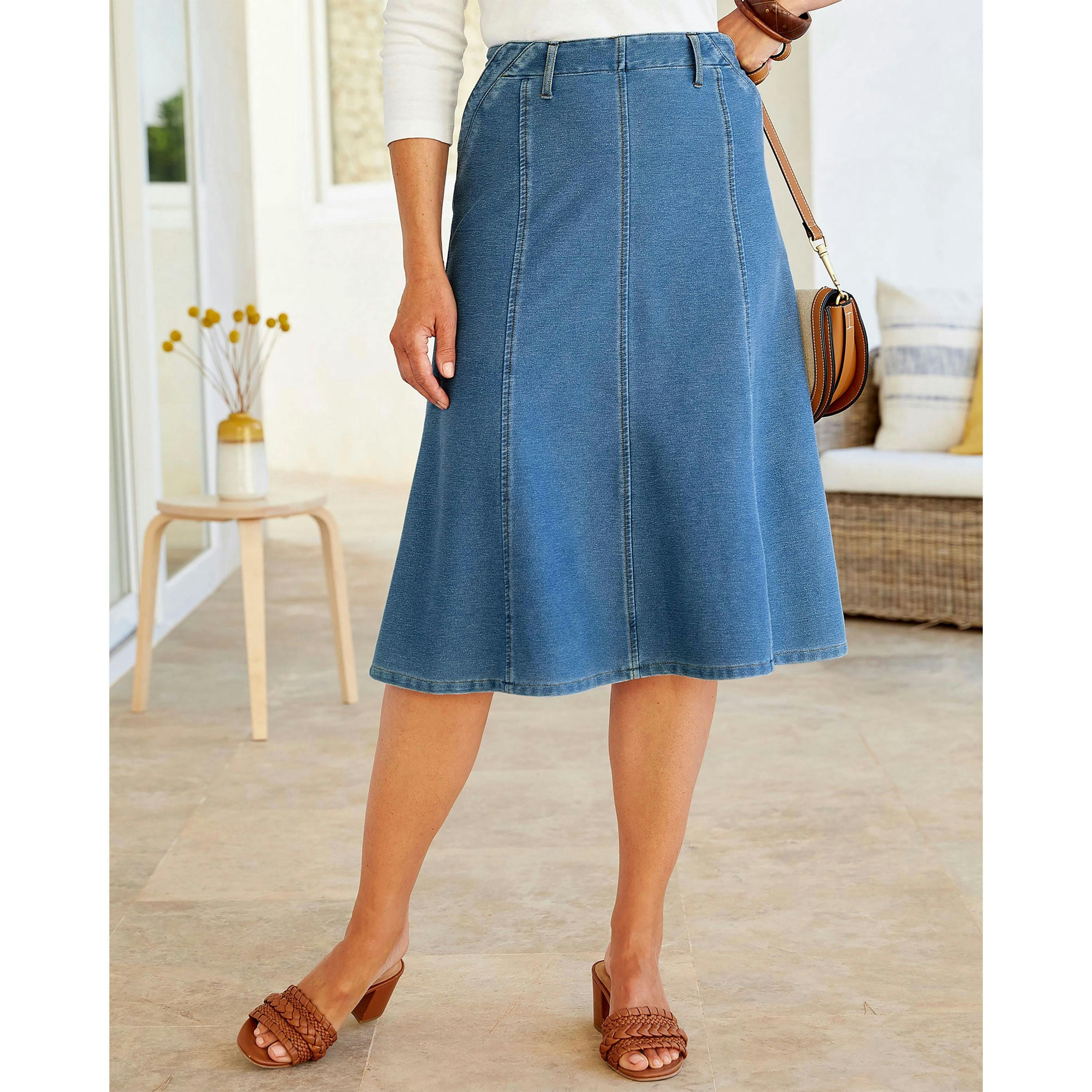 Cotton Traders Jersey Denim Pull On Midi Skirt , view 3 of 4