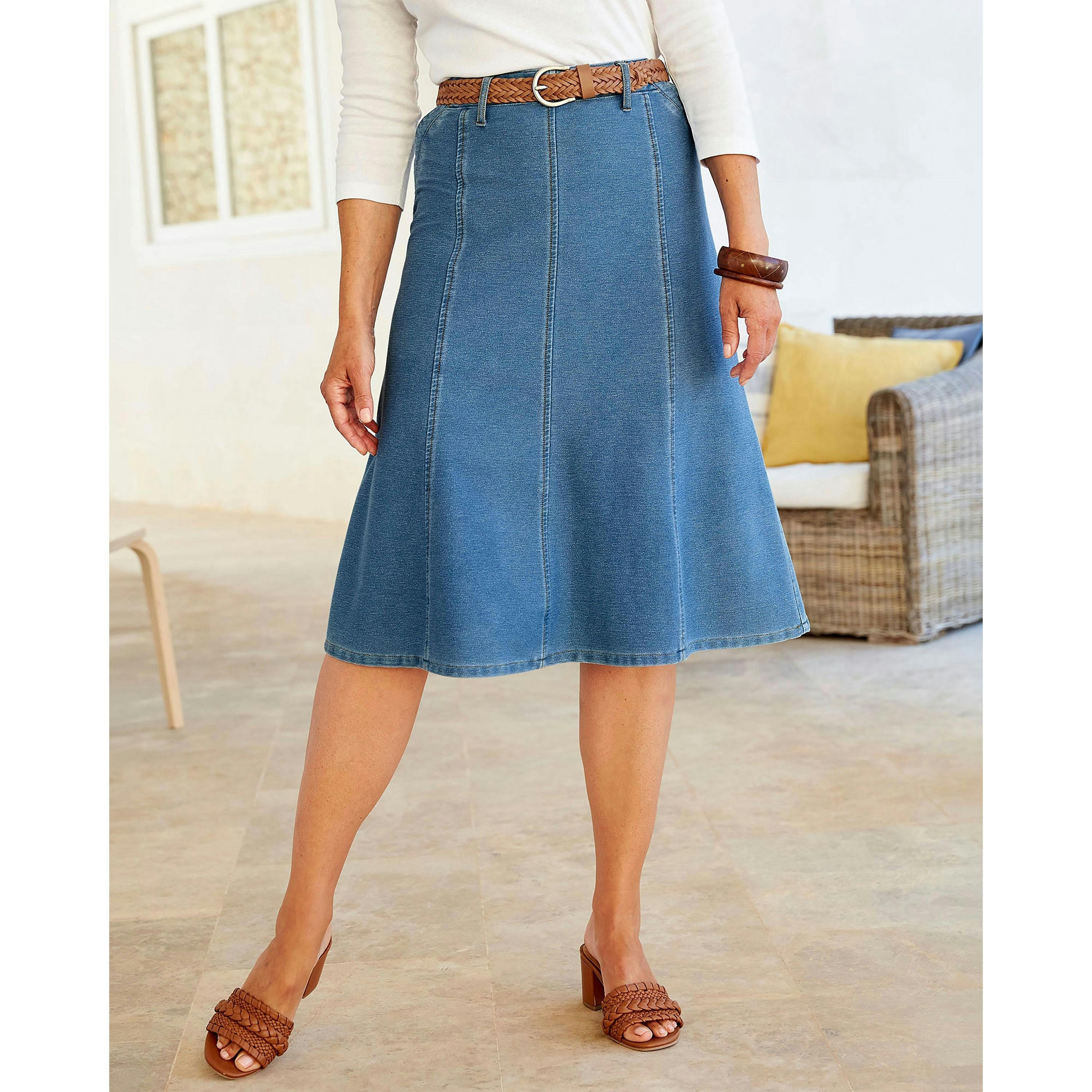 Cotton Traders Jersey Denim Pull On Midi Skirt , view 4 of 4