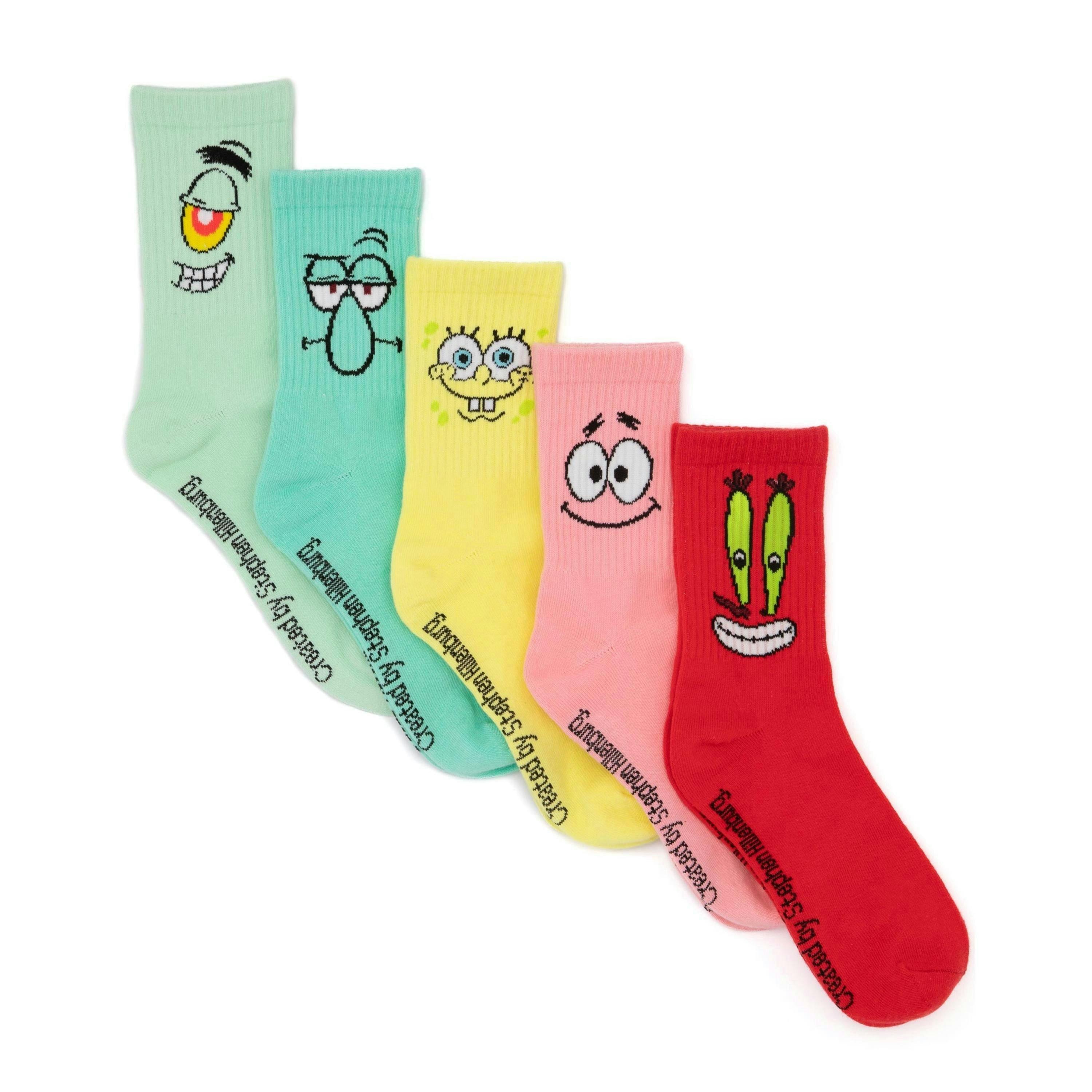 SpongeBob SquarePants Unisex Yellow Mutli-Character Calf Socks Set of 5 by Vanilla Underground , view 1 of 1