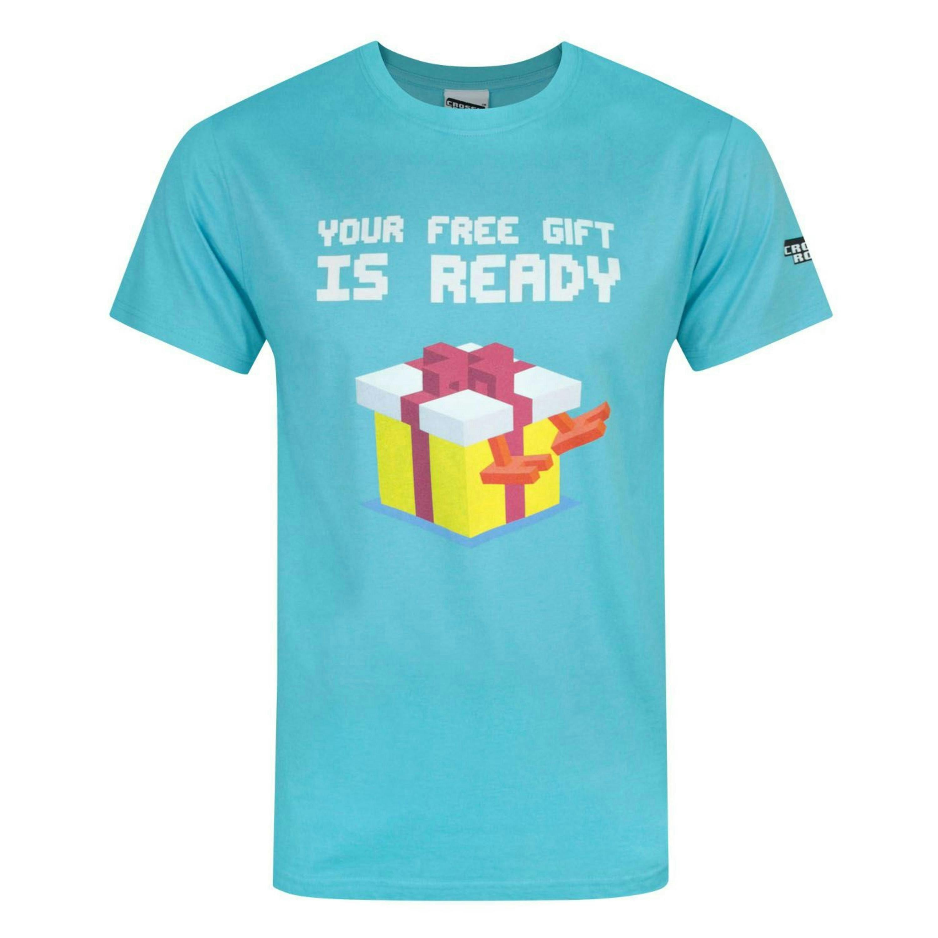 Crossy Road Mens Blue Free Gift Placement Print Short Sleeved T-Shirt by Vanilla Underground , view 1 of 1